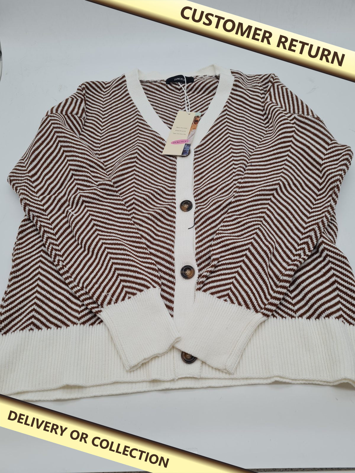 Dokotoo Chevron Stripe Knitted Cardigan size M â€” photograph 1 — Customer return; auction delivery information shown on image