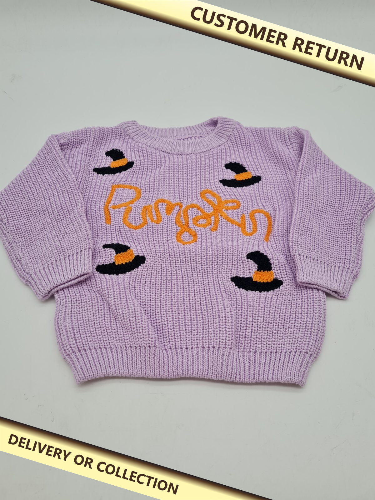 Children's Halloween Pumpkin Witch Hat Knitted Jumper 9-12 months â€” photograph 1 — Customer return; auction delivery information shown on image