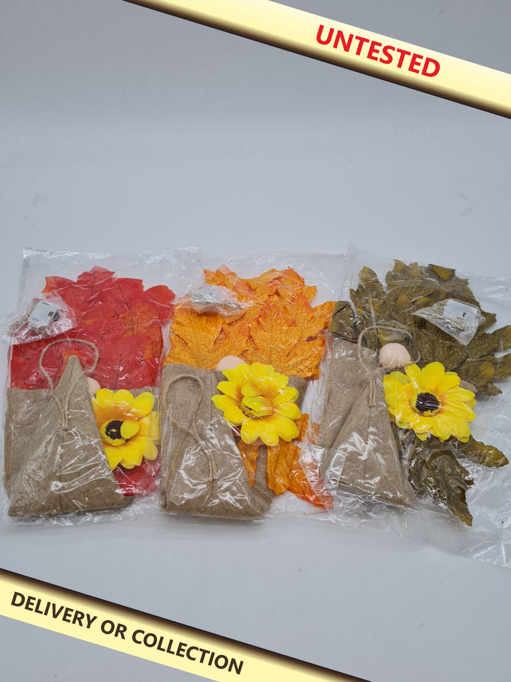 3-Piece Light-Up Autumn Gnome Decoration Set — photograph 1 — Untested; auction delivery information shown on image