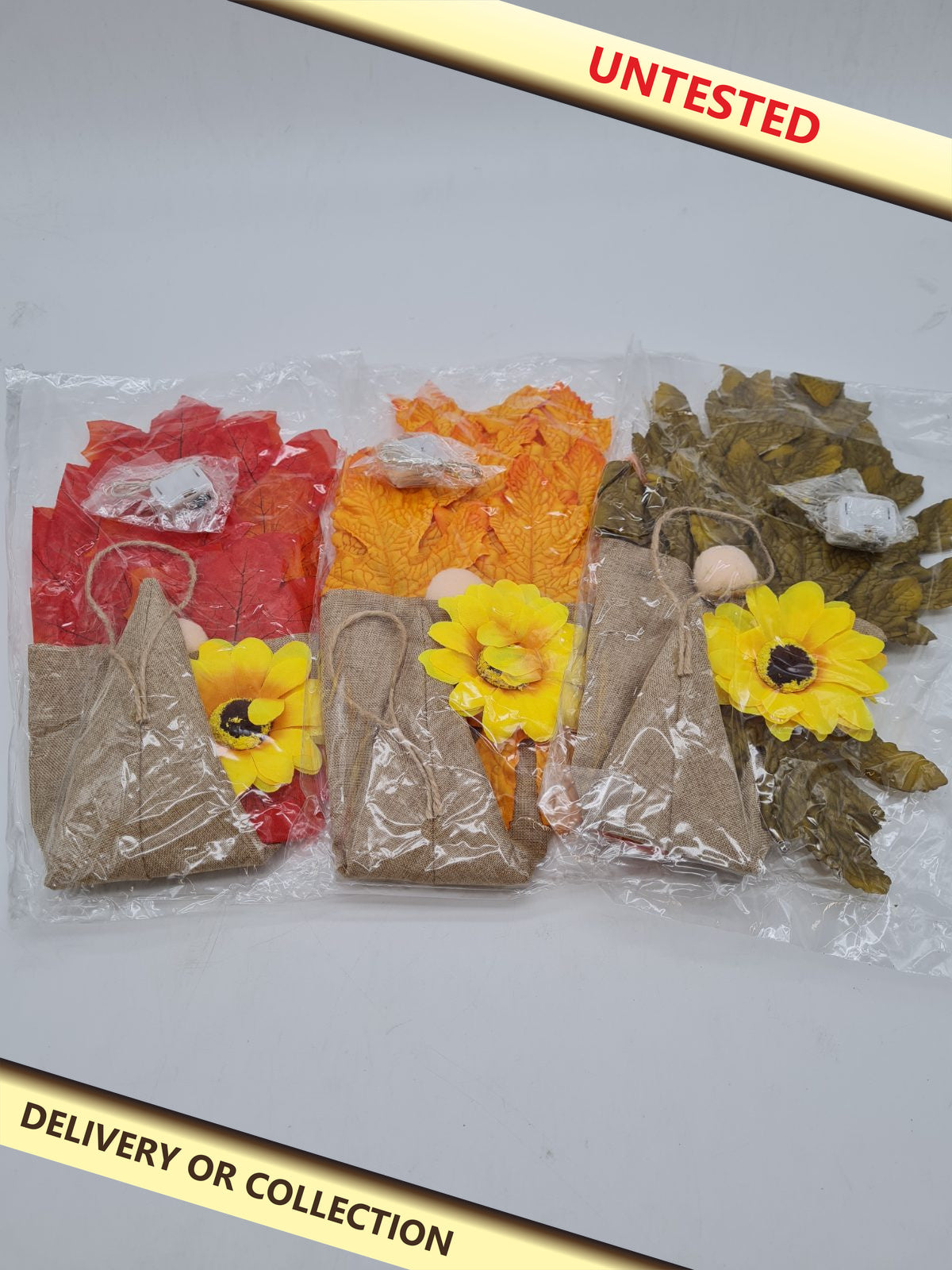 3-Piece Light-Up Autumn Gnome Decoration Set — photograph 1 — Untested; auction delivery information shown on image