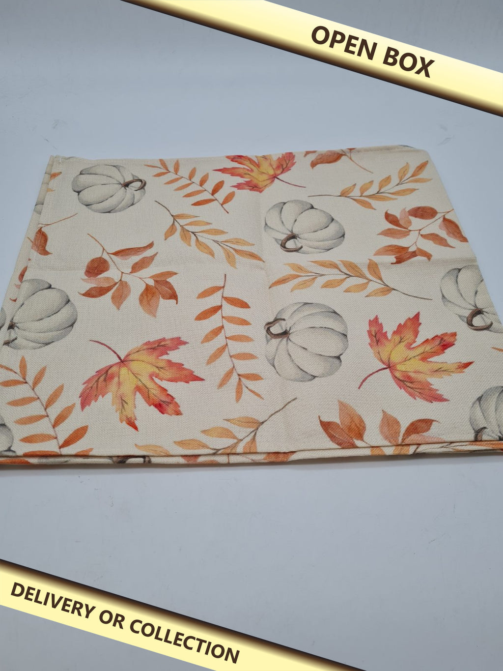 Autumn pumpkin and leaf table runner — photograph 1 — Open box; auction delivery information shown on image