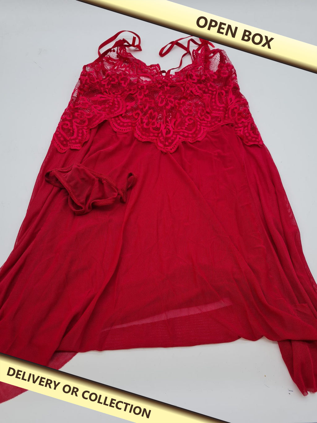 Lace and Mesh Babydoll Lingerie Set size M — photograph 1 — Open box; auction delivery information shown on image