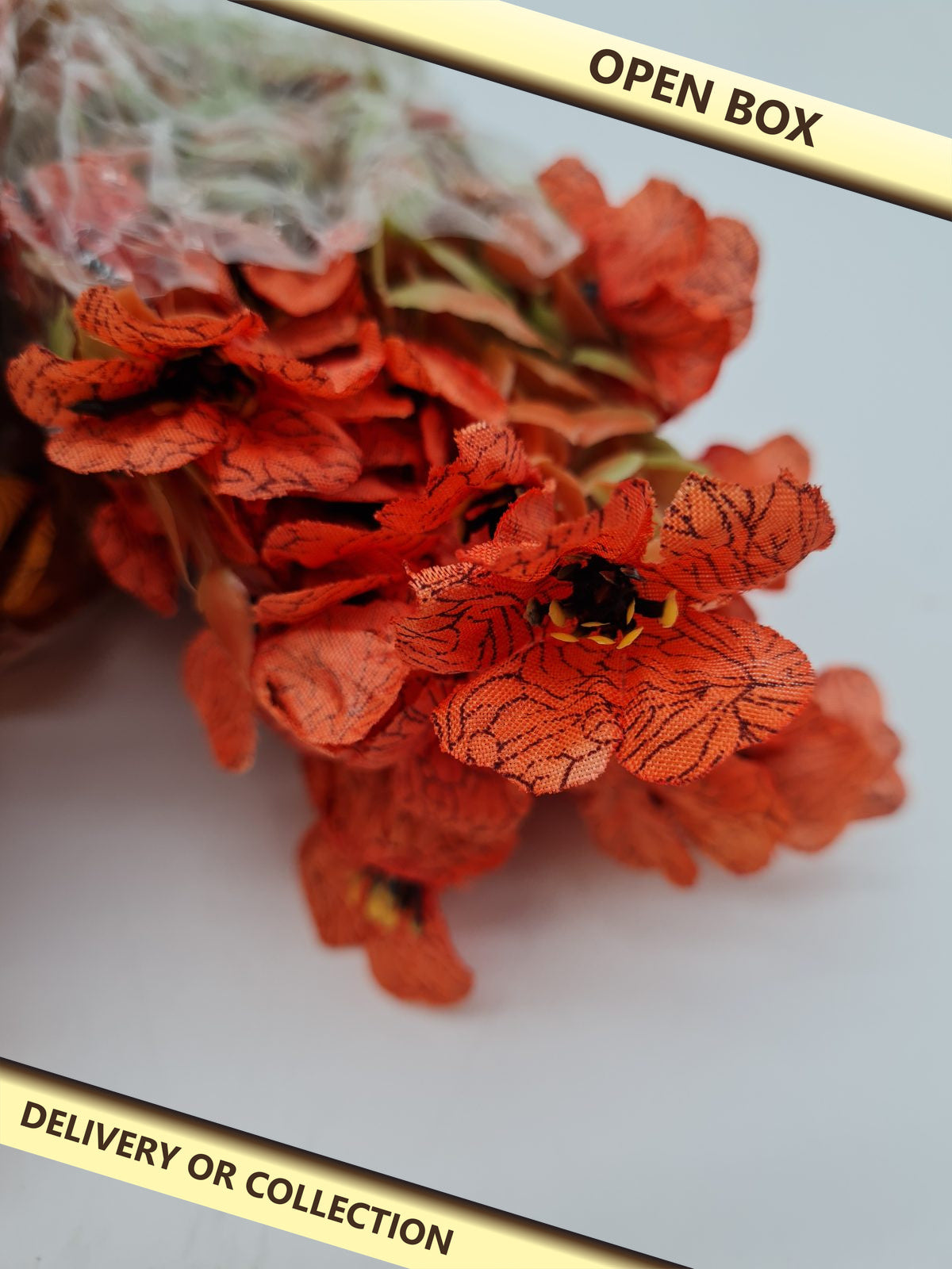 Artificial Flower Bunches — photograph 1 — Open box; auction delivery information shown on image