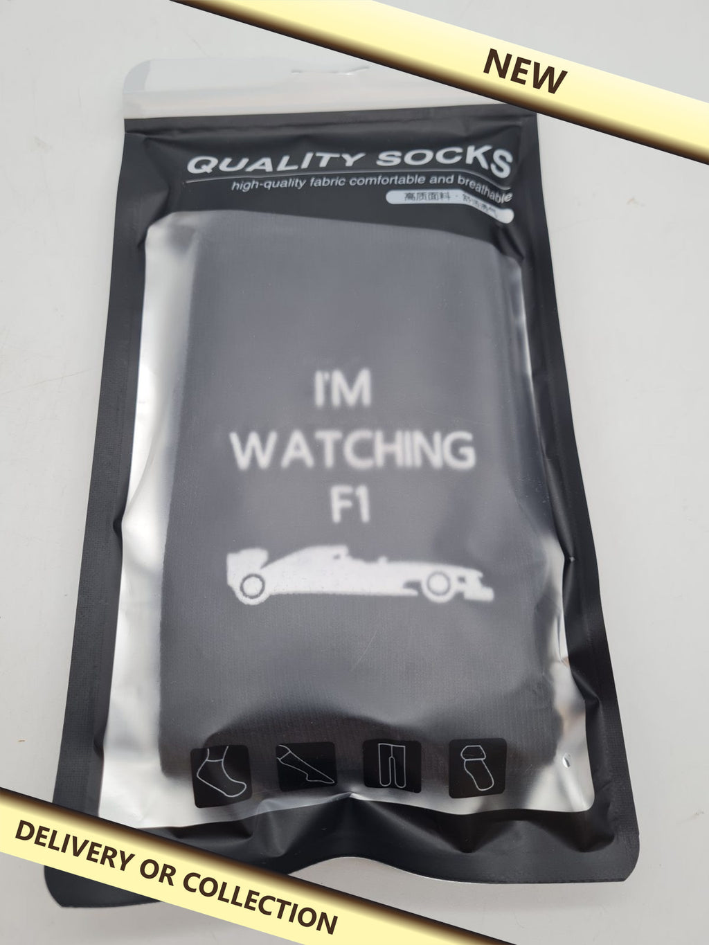 I'm Watching F1 Novelty Socks — photograph 1 — New; auction delivery information shown on image