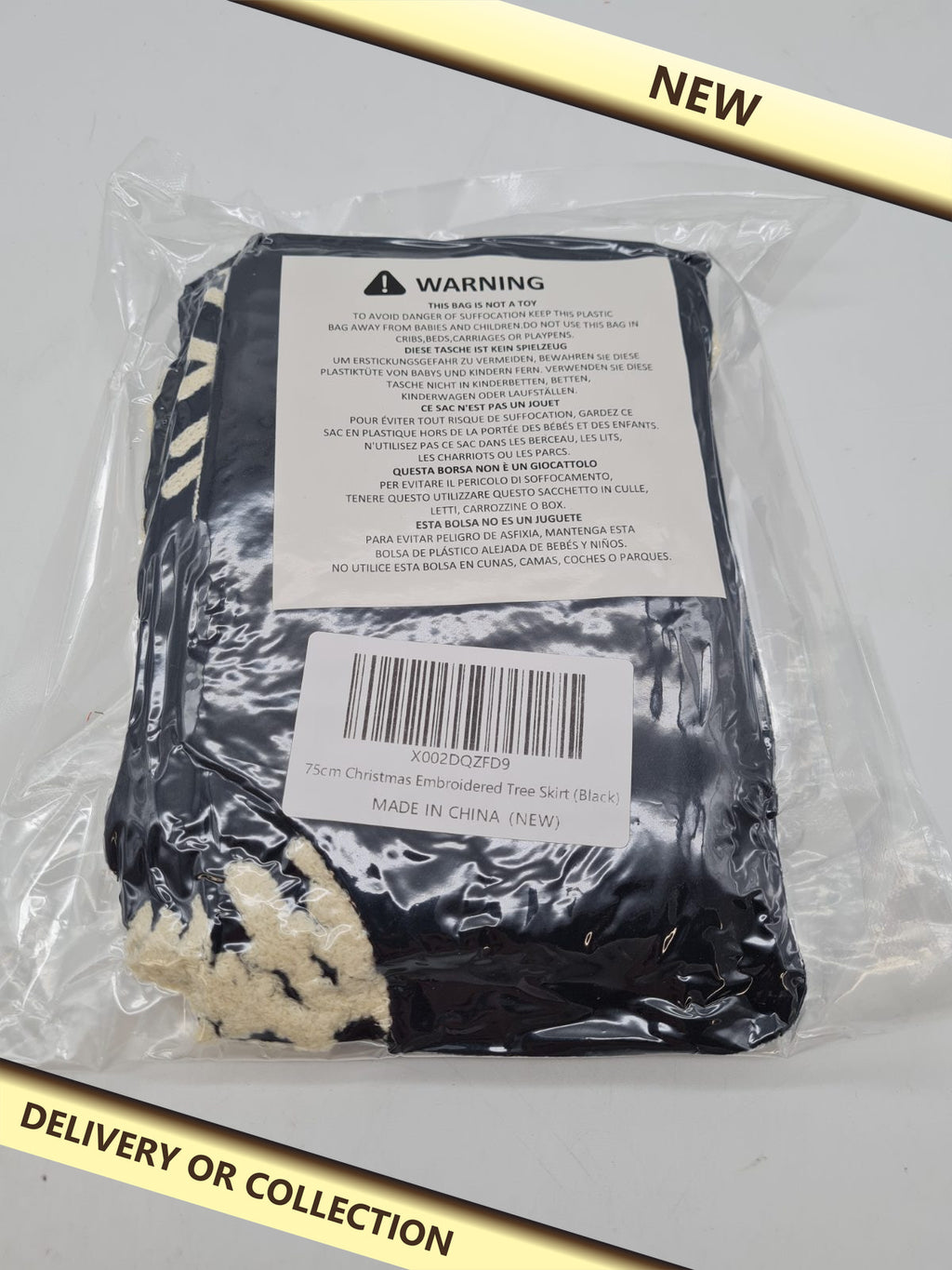 75 cm Embroidered Christmas Tree Skirt — photograph 1 — New; auction delivery information shown on image