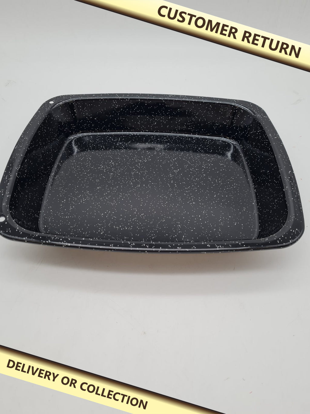 Enamelled rectangular roasting tin â€” photograph 1 — Customer return; auction delivery information shown on image