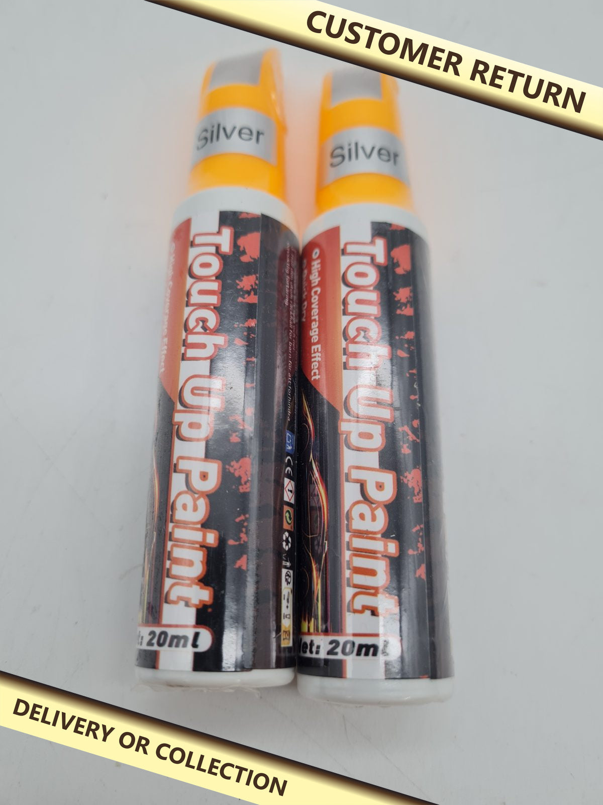 Silver automotive touch-up paint pens, 2 x 20ml — photograph 1 — Customer return; auction delivery information shown on image