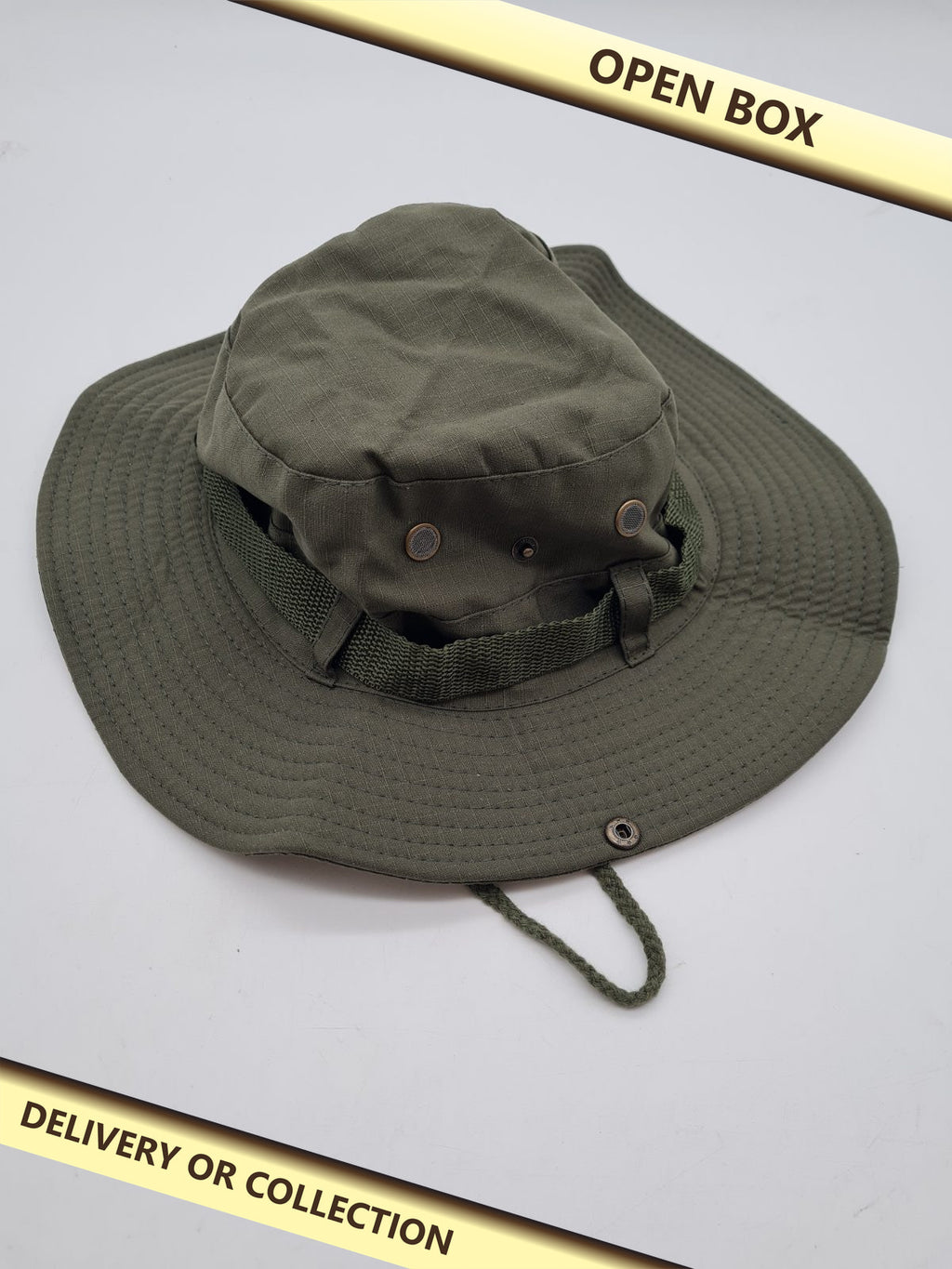 Wide-Brim Boonie Hat â€” photograph 1 — Open box; auction delivery information shown on image