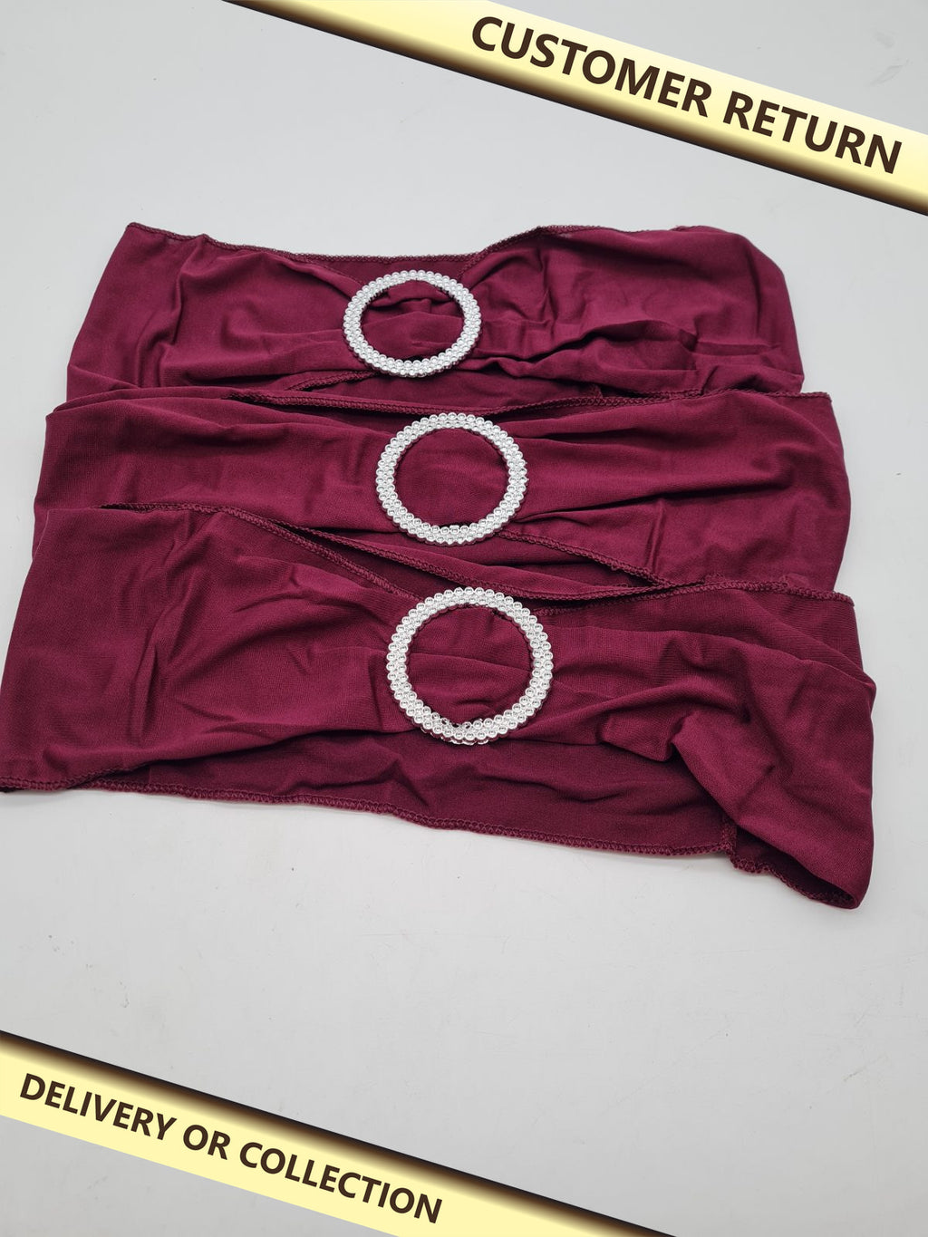 Stretch Chair Sashes with Decorative Ring Buckles â€” photograph 1 — Customer return; auction delivery information shown on image
