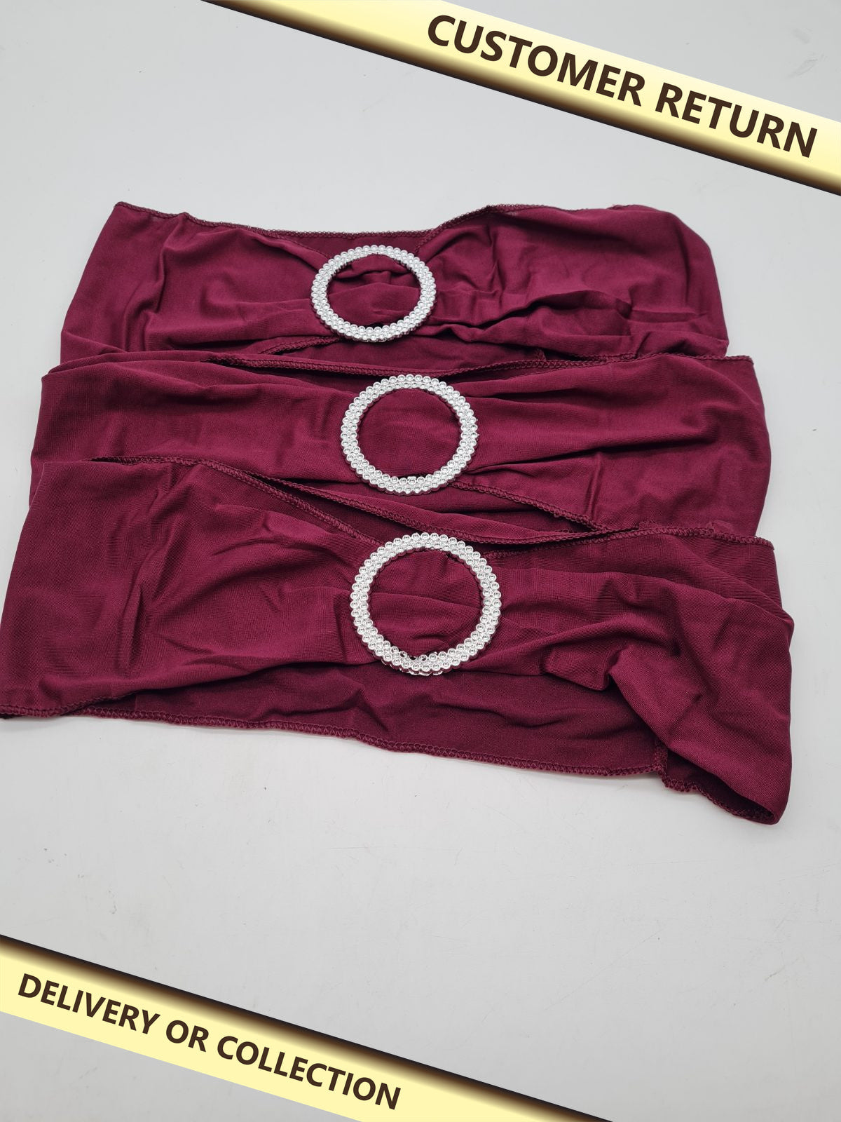 Stretch Chair Sashes with Decorative Ring Buckles â€” photograph 1 — Customer return; auction delivery information shown on image