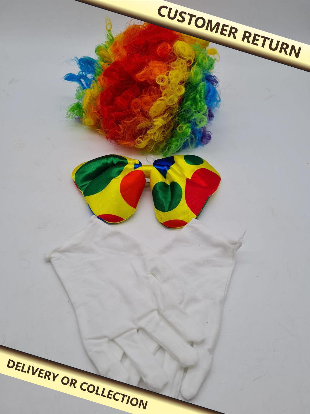Clown fancy dress accessory set â€” photograph 1 — Customer return; auction delivery information shown on image