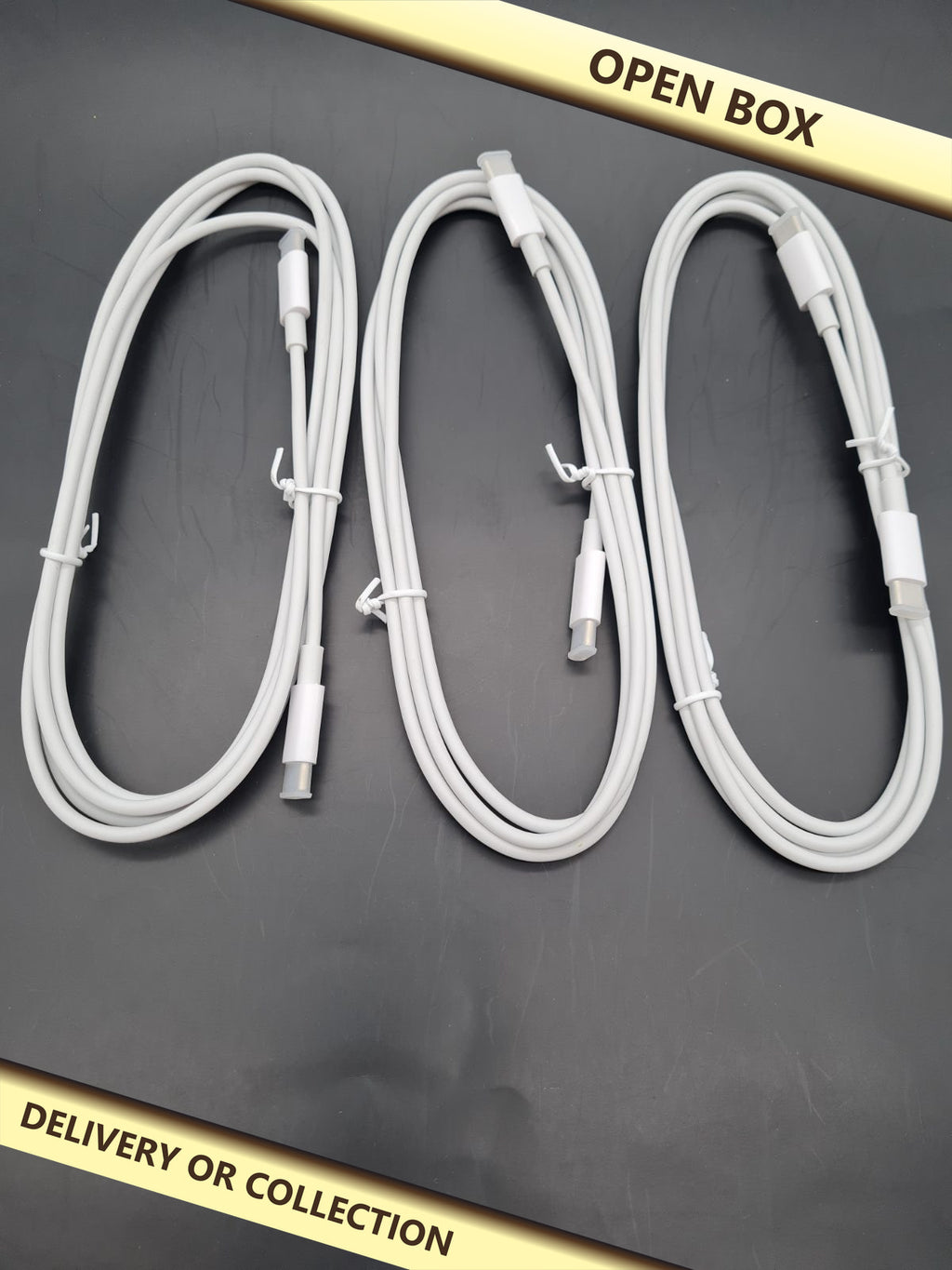 3-Pack USB-C to USB-C Cables — photograph 1 — Open box; auction delivery information shown on image
