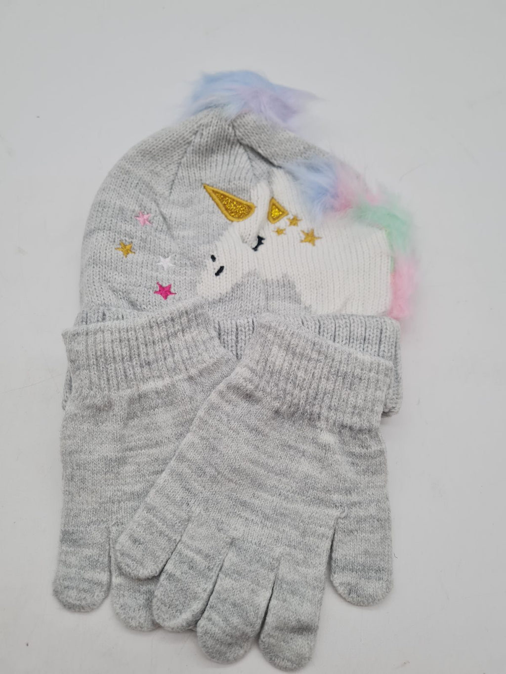 Children's Unicorn Knitted Hat and Gloves Set â€” photograph 1