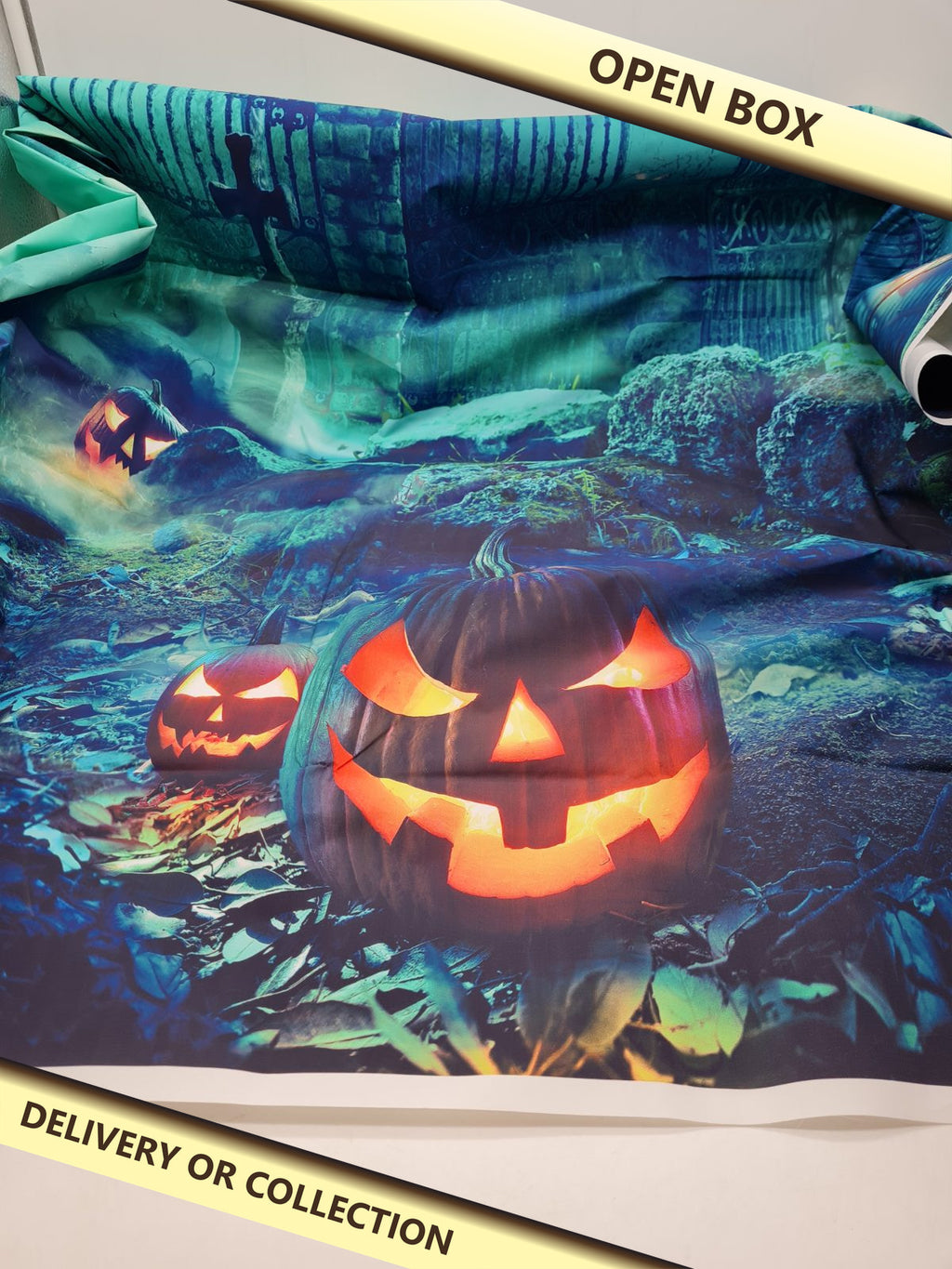 Halloween photography background â€” photograph 1 — Open box; auction delivery information shown on image