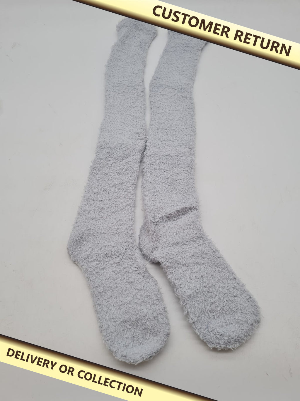 Two Pairs of Long Fluffy Socks — photograph 1 — Customer return; auction delivery information shown on image