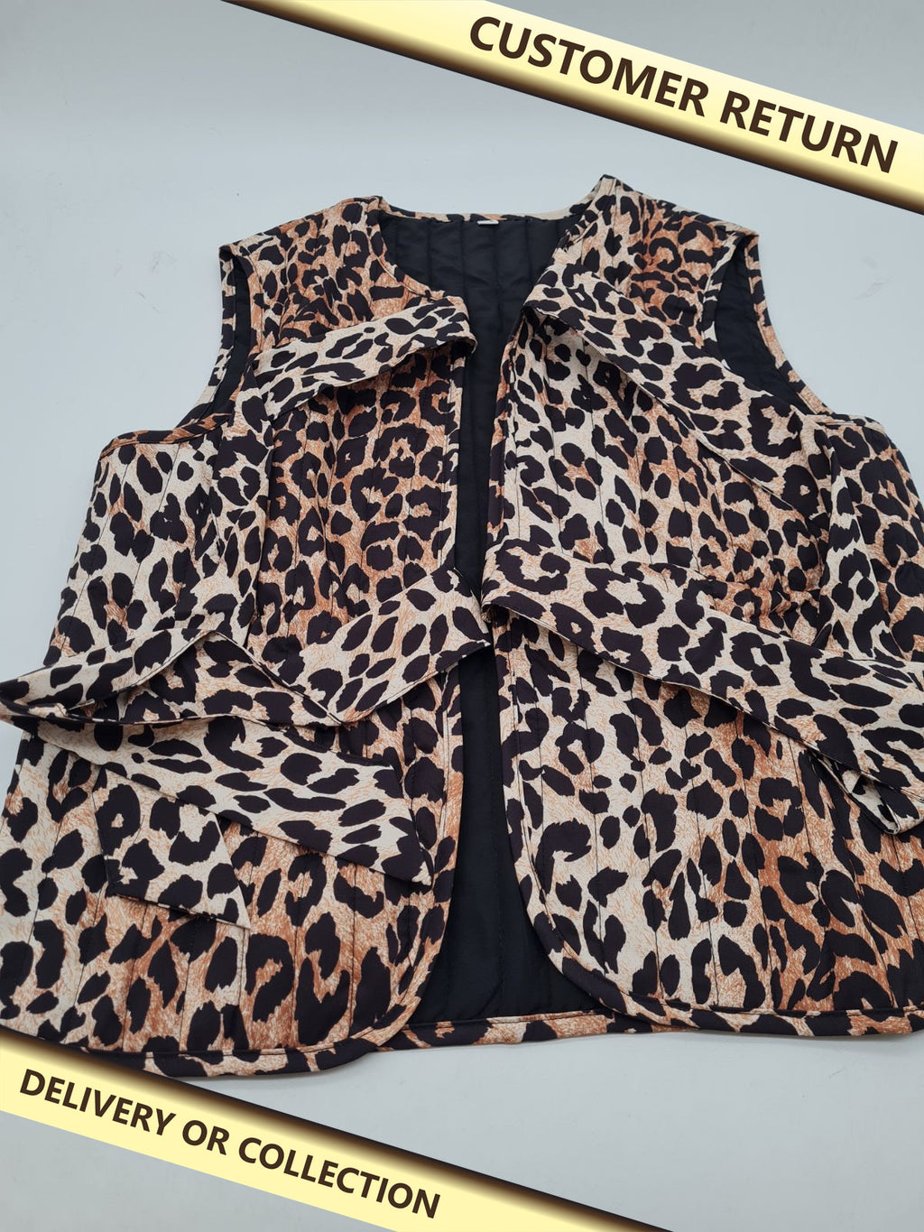 Women's Leopard Print Sleeveless Waterfall Waistcoat â€” photograph 1 — Customer return; auction delivery information shown on image