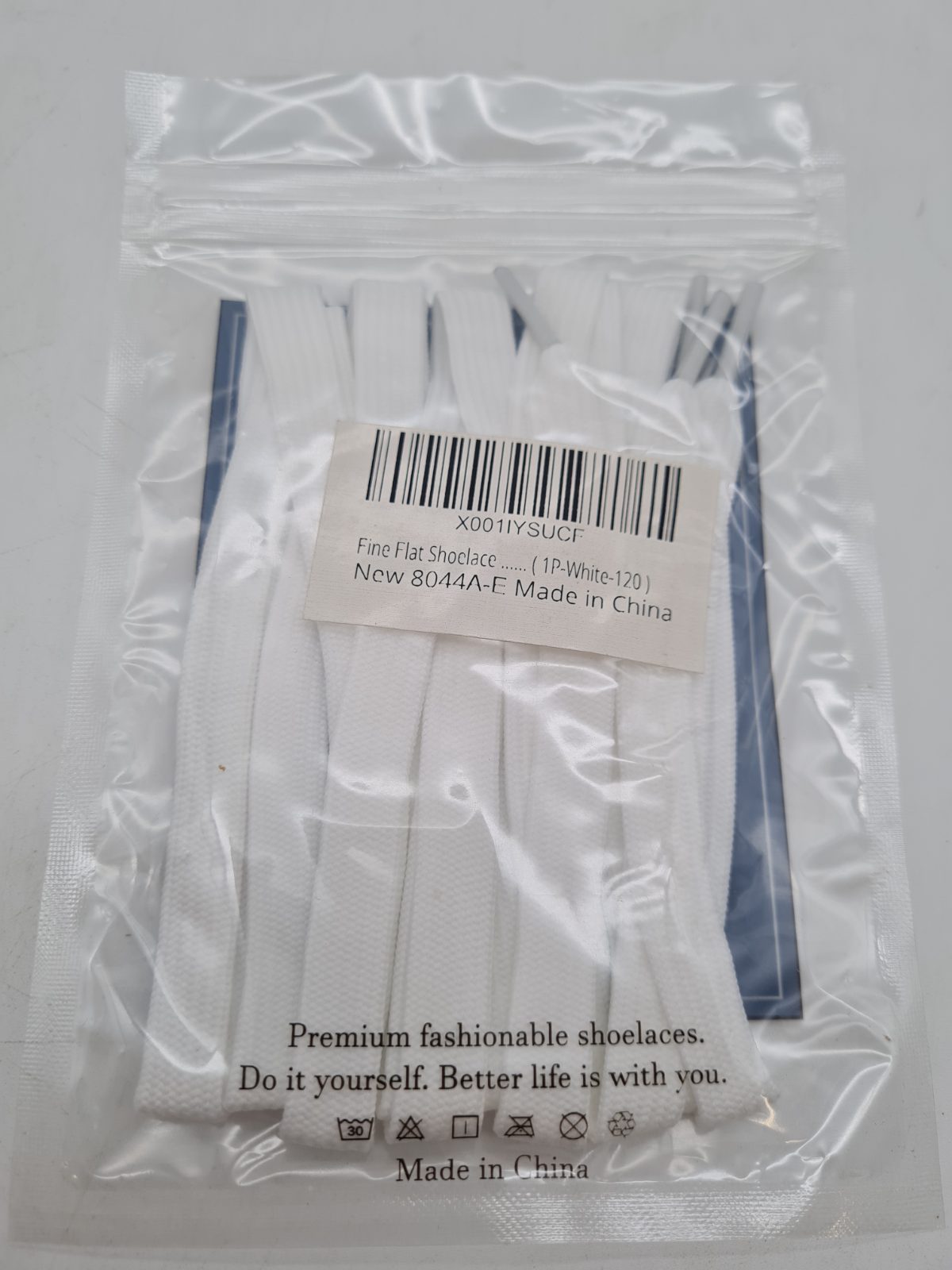 Flat Shoelaces 8044A-E – 5 Pairs, White, 120 cm — photograph 2