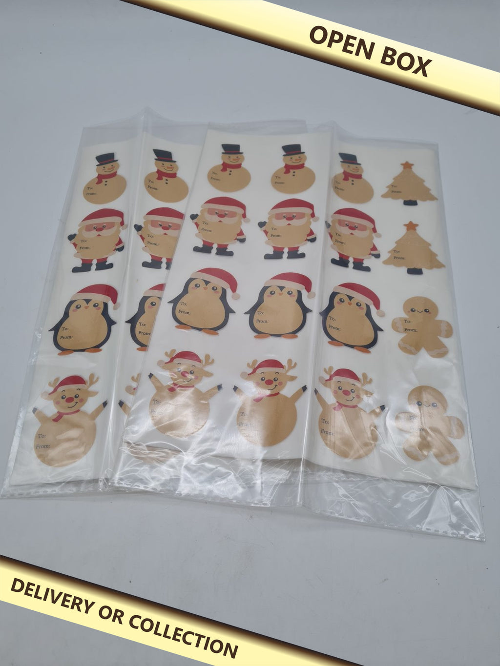 Christmas To/From Gift Tag Stickers â€” photograph 1 — Open box; auction delivery information shown on image