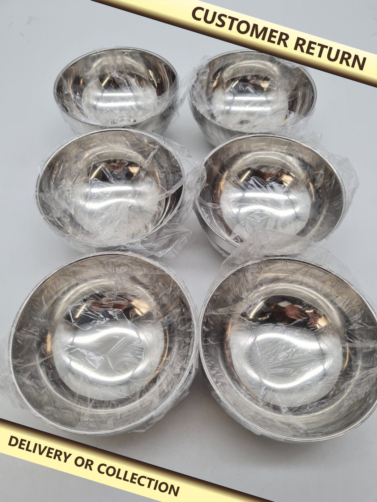 Set of 6 Stainless Steel Bowls ZHBJ-13 â€” photograph 1 — Customer return; auction delivery information shown on image