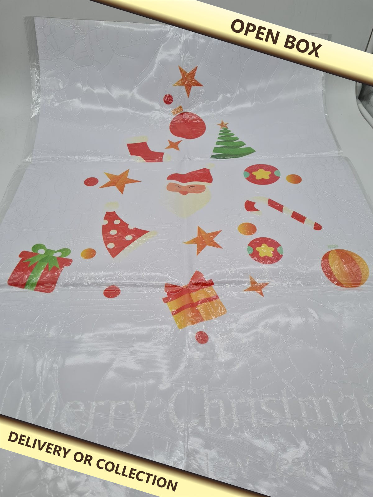 Christmas window decoration stickers â€” photograph 1 — Open box; auction delivery information shown on image