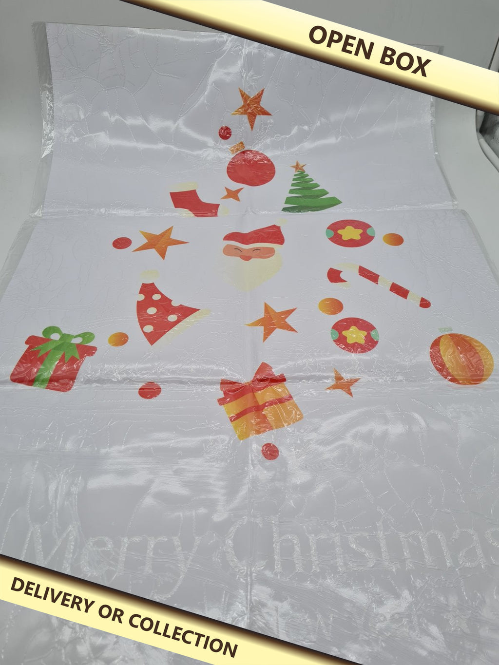 Christmas window decoration stickers — photograph 1 — Open box; auction delivery information shown on image