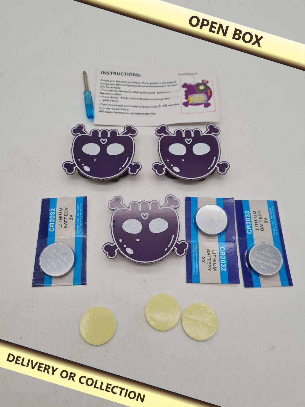 BTFO 3-Piece Prank Cricket Noise Maker Set â€” photograph 1 — Open box; auction delivery information shown on image
