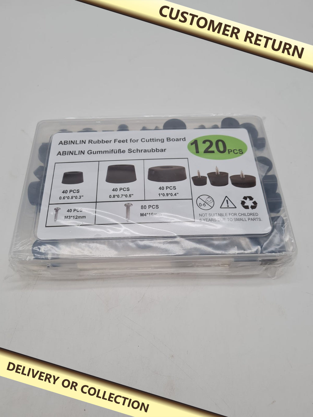 Rubber Feet and Screw Set for Cutting Boards - 120 Pieces — photograph 1 — Customer return; auction delivery information shown on image