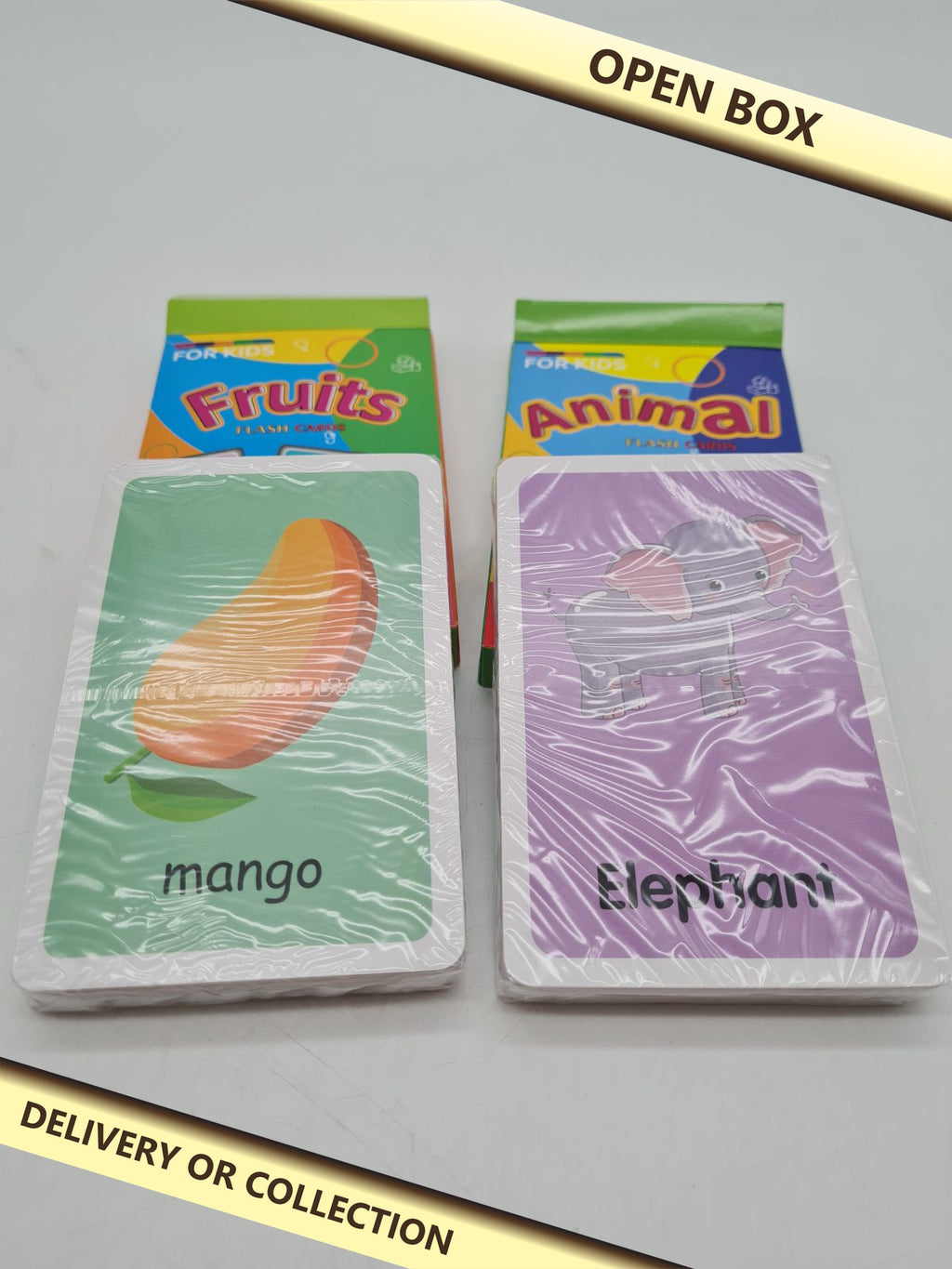 Kids flash cards â€” photograph 1 — Open box; auction delivery information shown on image