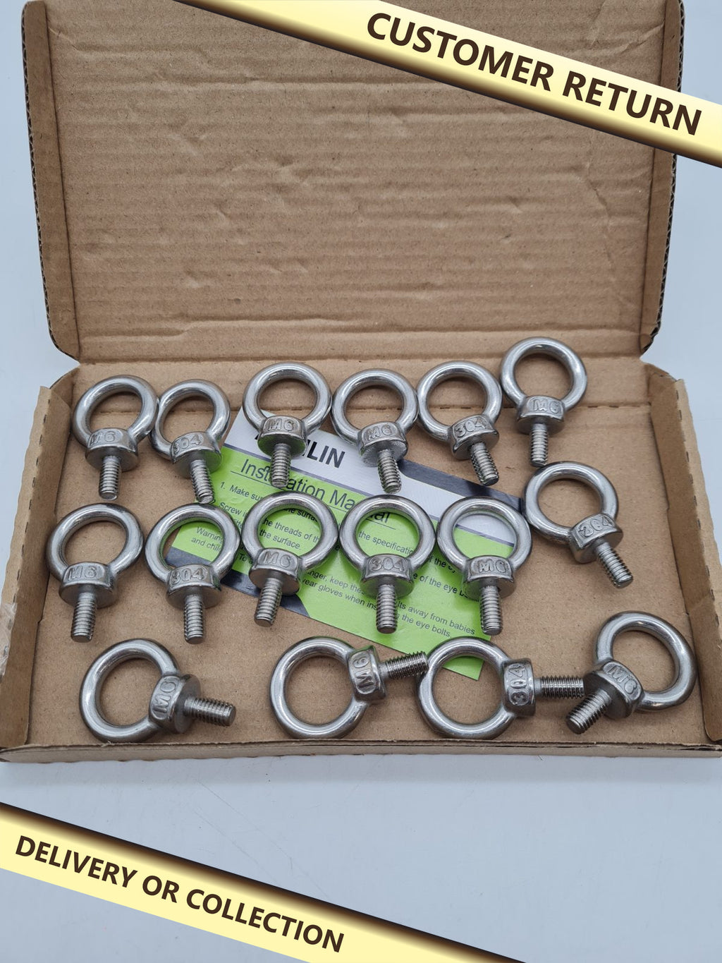 16 M6 Eye Bolts DHLS5L16 â€” photograph 1 — Customer return; auction delivery information shown on image