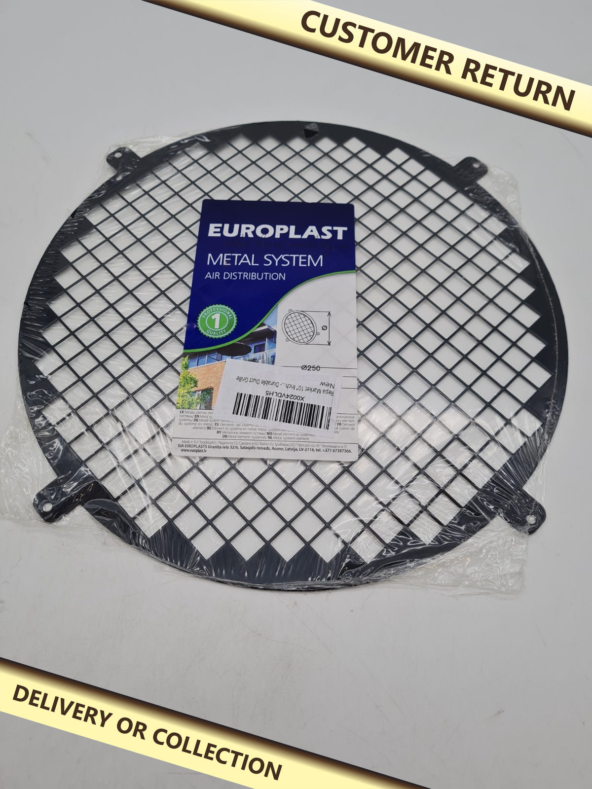 250mm Round Metal Ventilation Grille â€” photograph 1 — Customer return; auction delivery information shown on image