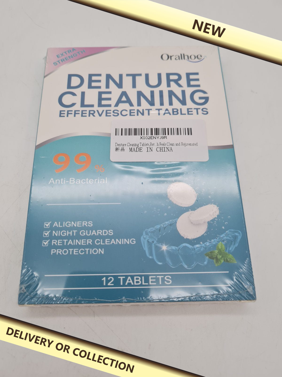 Denture Cleaning Effervescent Tablets – 12 Tablets â€” photograph 1 — New; auction delivery information shown on image