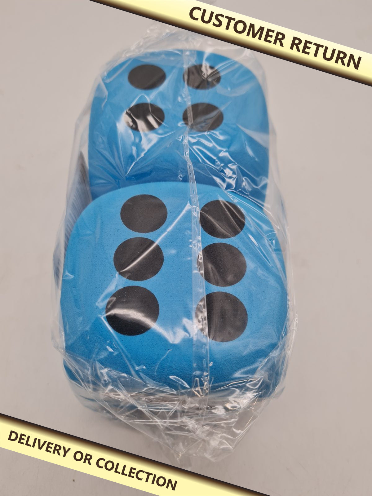 Pair of Oversized blue  Foam Dice — photograph 1 — Customer return; auction delivery information shown on image