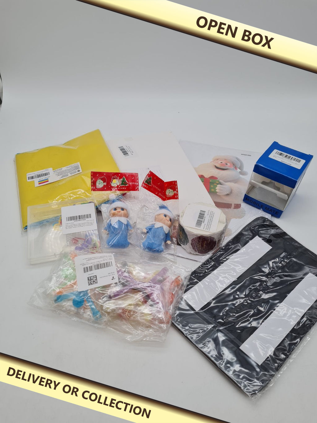 Mixed variety bundle of 10 items â€” photograph 1 — Open box; auction delivery information shown on image