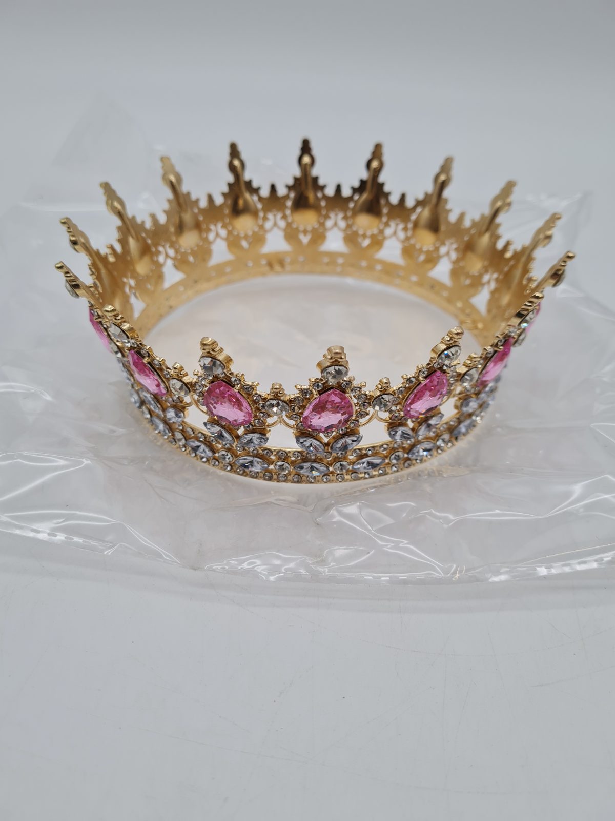 Gold-Tone Pink and Clear Stone Costume Crown Tiara — photograph 2