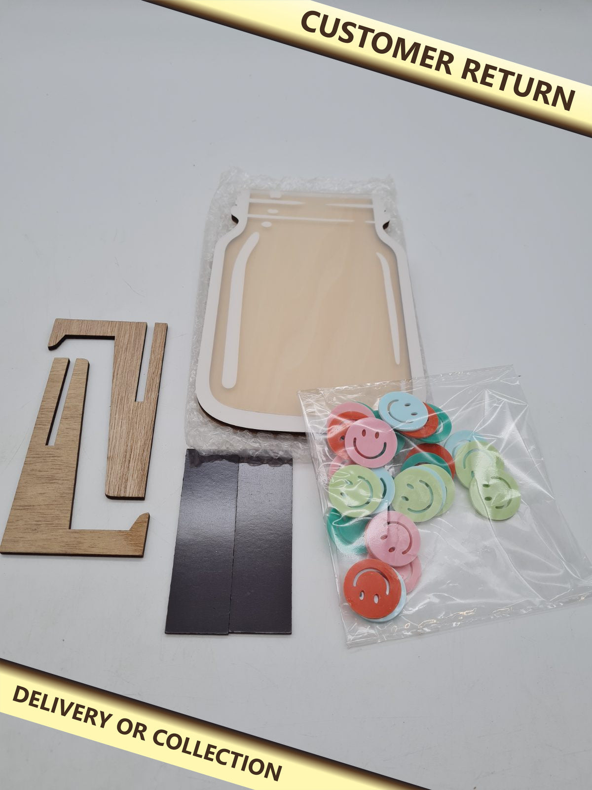 Wooden Reward Jar Behaviour Chart with Smiley Tokens â€” photograph 1 — Customer return; auction delivery information shown on image