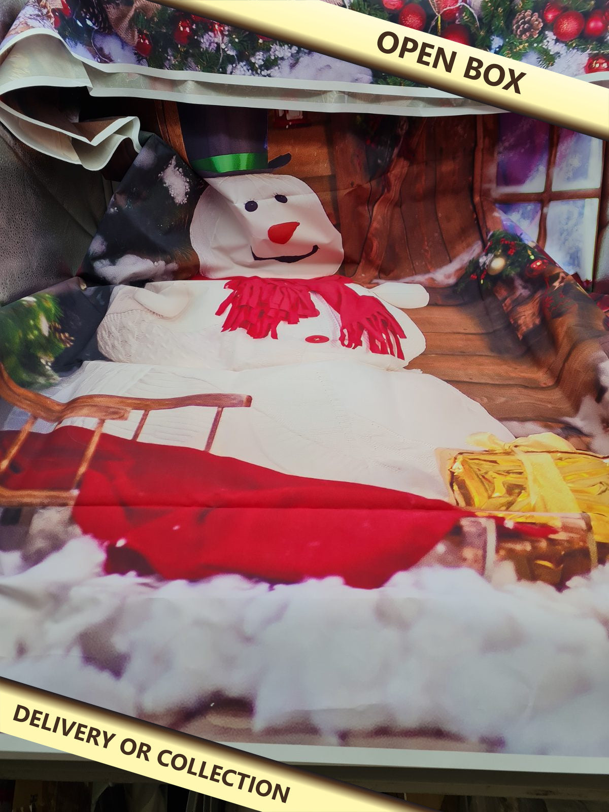 Christmas Snowman Photography Backdrop 7 x 5 ft â€” photograph 1 — Open box; auction delivery information shown on image