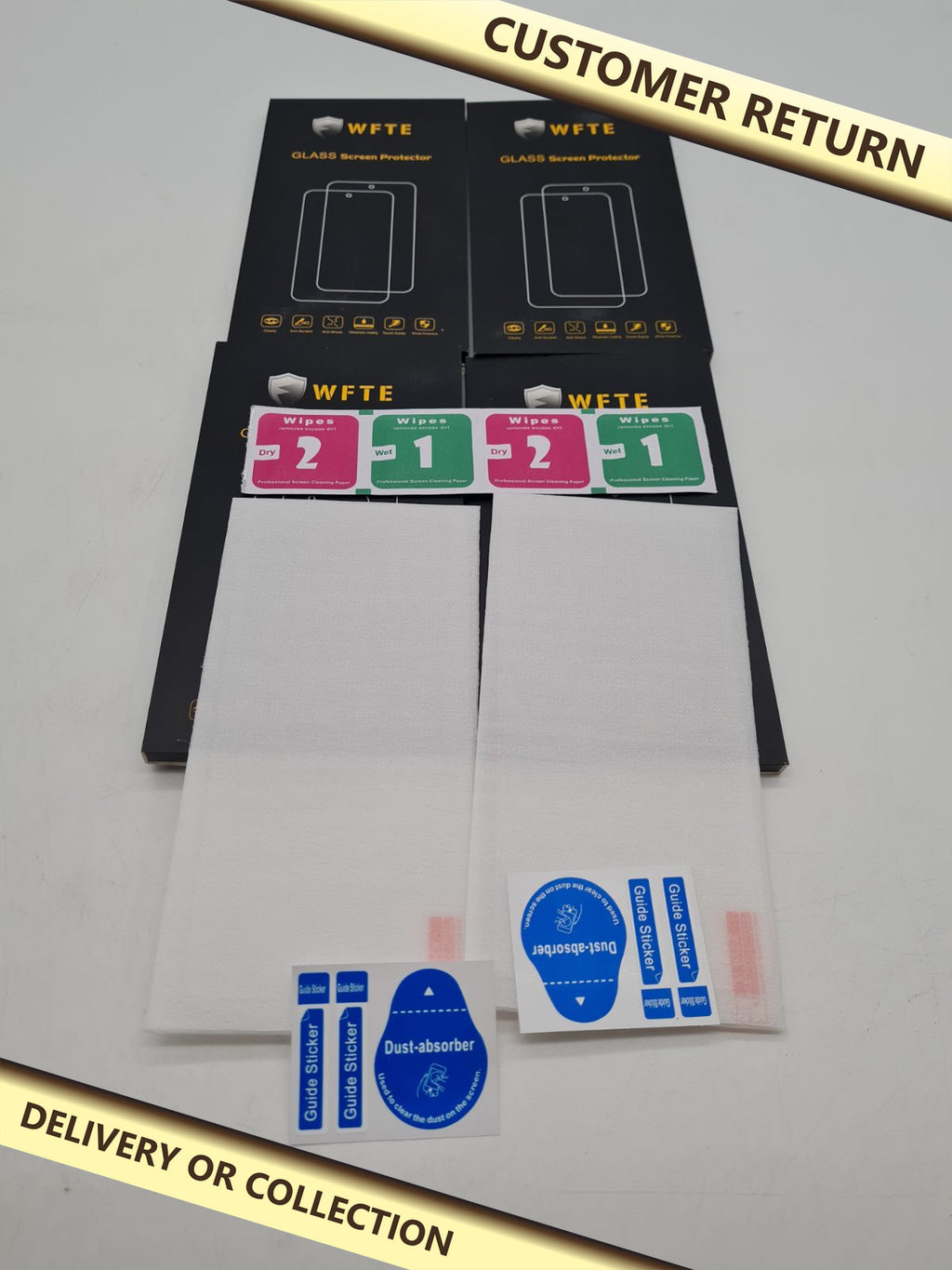 Bundle of 4 WFTE Glass Smartphone Screen Protectors â€” photograph 1 — Customer return; auction delivery information shown on image