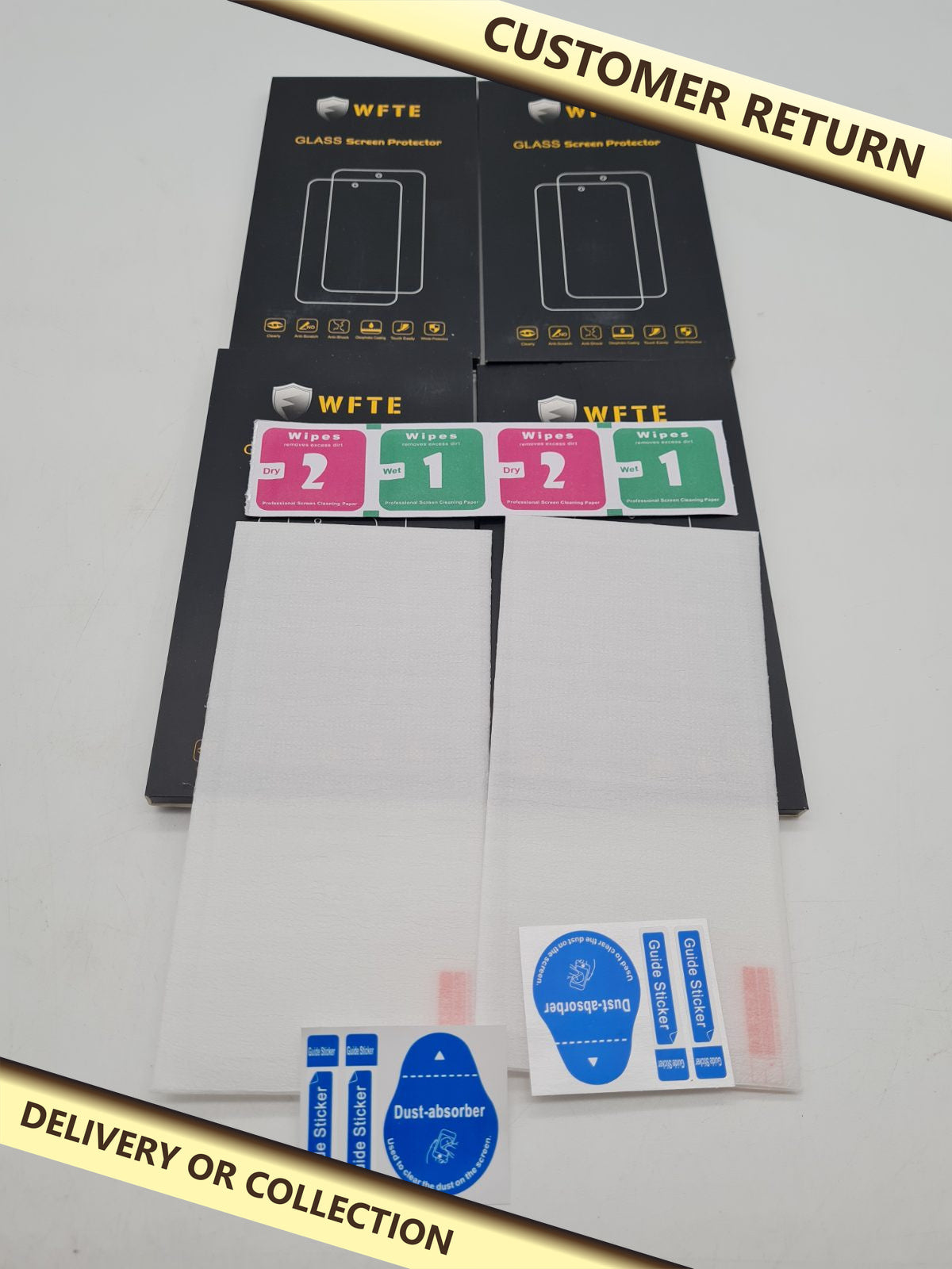 Bundle of 4 WFTE Glass Smartphone Screen Protectors â€” photograph 1 — Customer return; auction delivery information shown on image