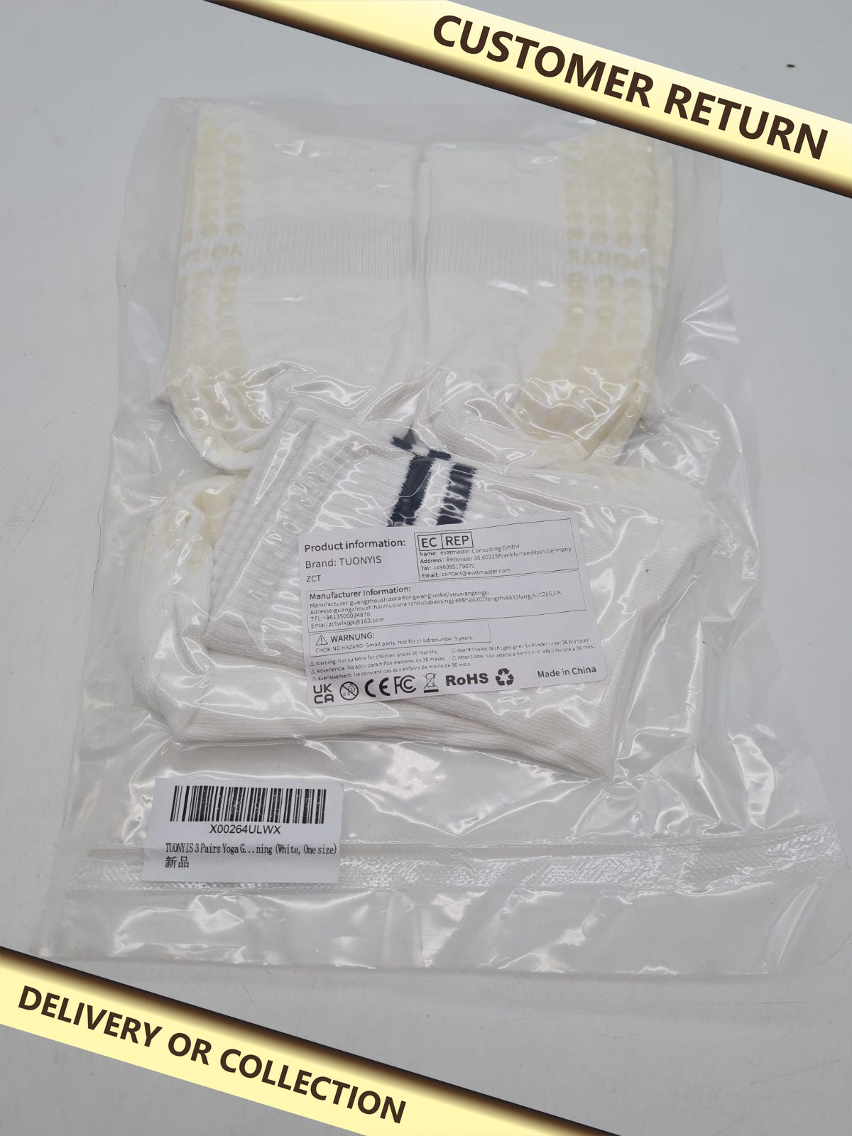 TUONYIS 3-Pair Non-Slip Yoga Socks â€” photograph 1 — Customer return; auction delivery information shown on image