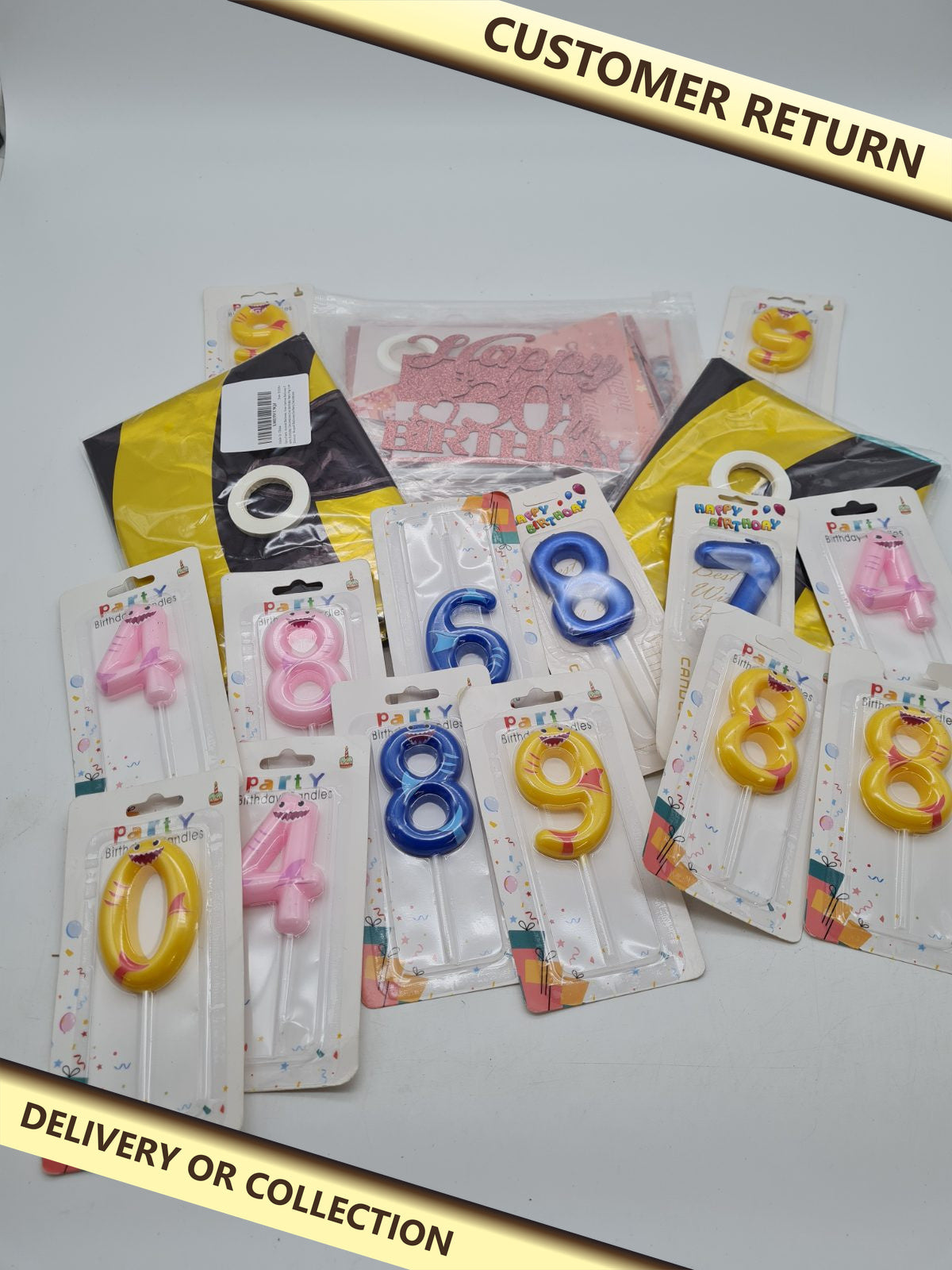 Party bits bundle â€” photograph 1 — Customer return; auction delivery information shown on image