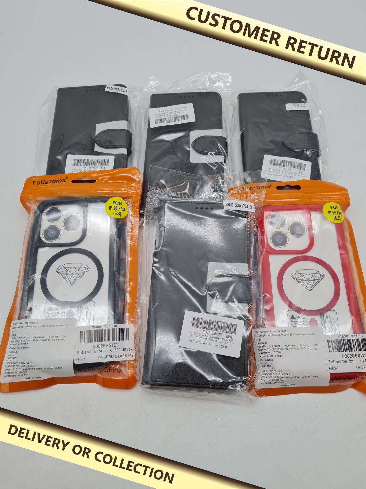 Mobile phone cases bundle — photograph 1 — Customer return; auction delivery information shown on image
