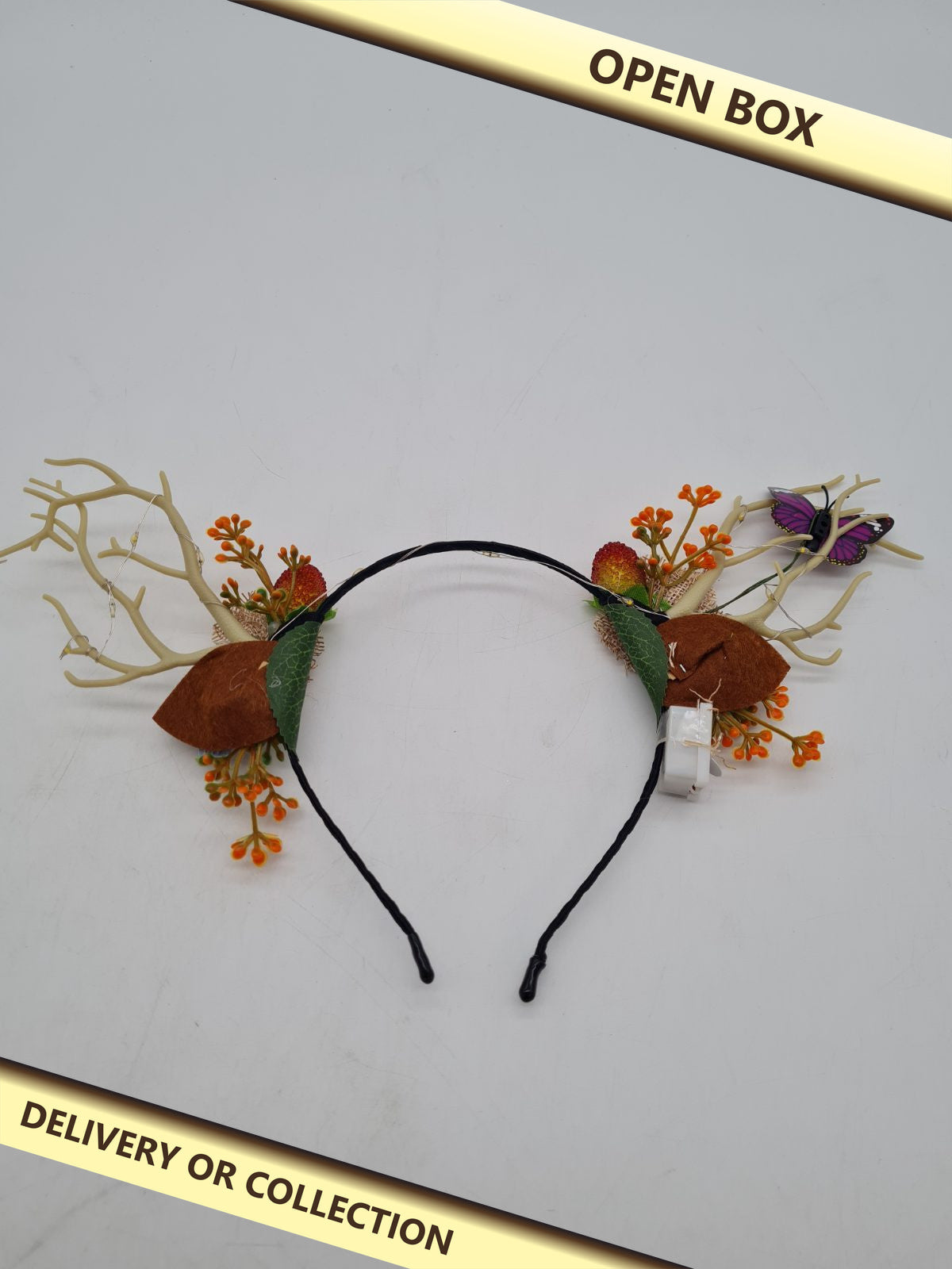 Christmas Woodland Antler Headband bundle â€” photograph 1 — Open box; auction delivery information shown on image