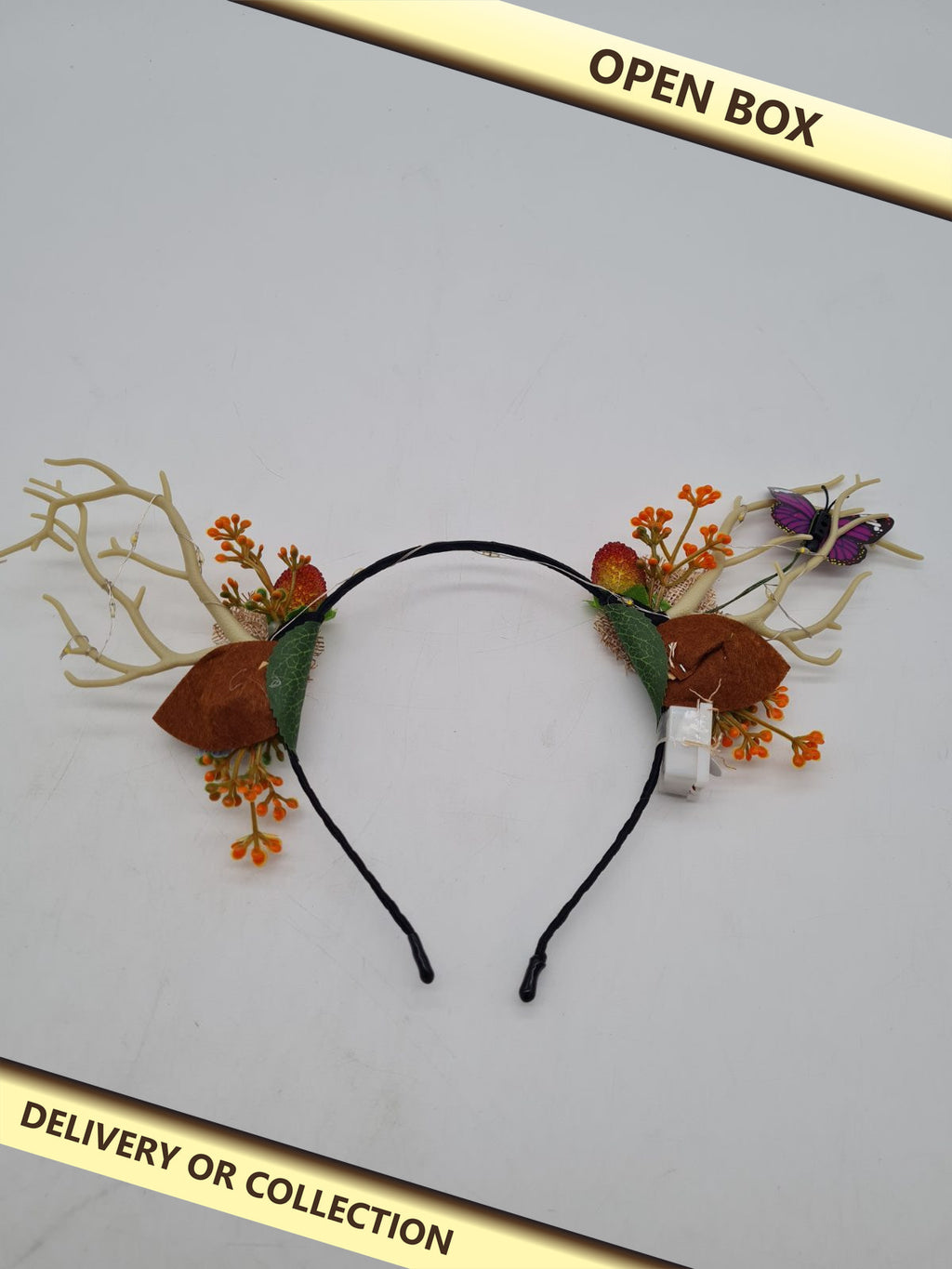 Christmas Woodland Antler Headband bundle â€” photograph 1 — Open box; auction delivery information shown on image