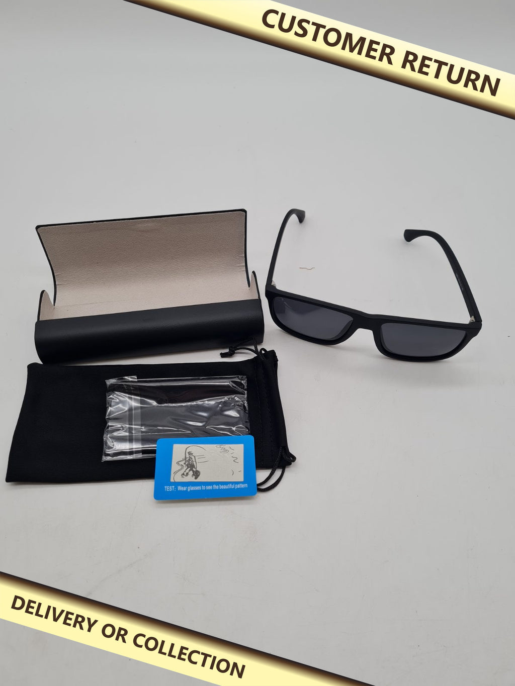 Rectangular-frame sunglasses â€” photograph 1 — Customer return; auction delivery information shown on image