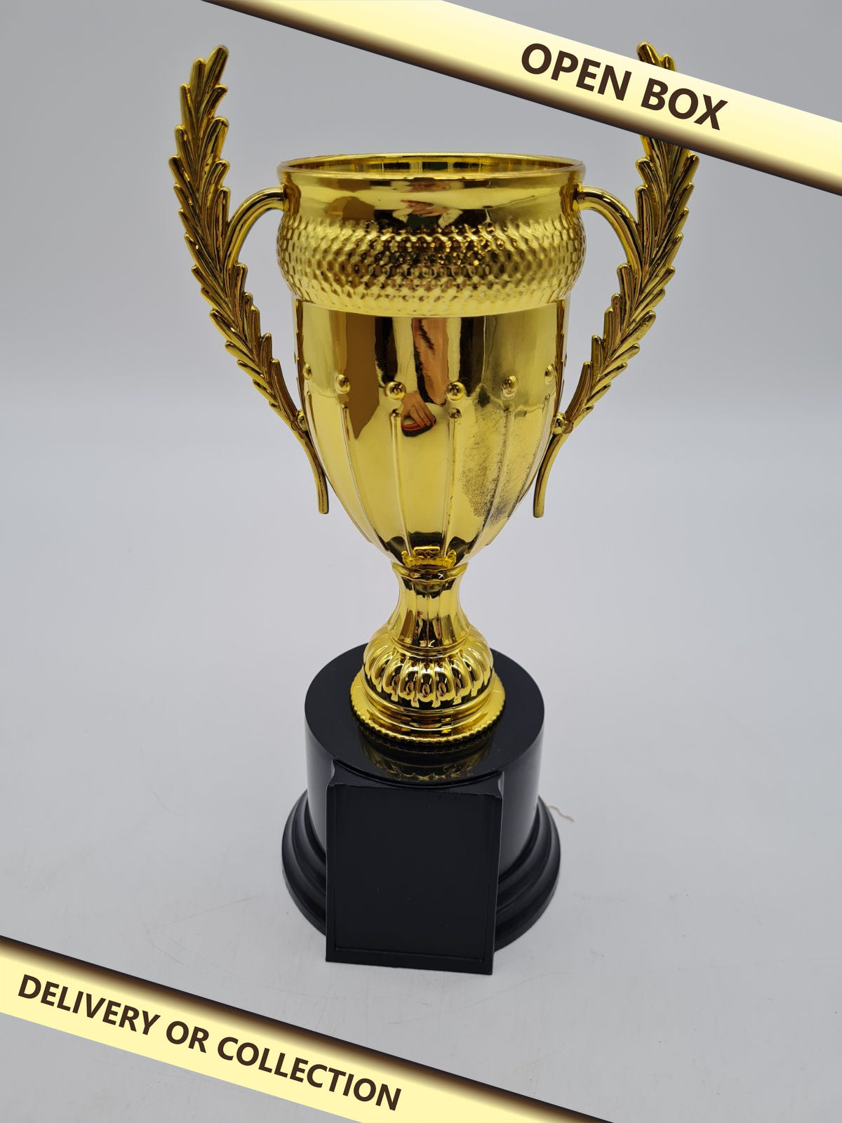 Decorative Trophy Cup â€” photograph 1 — Open box; auction delivery information shown on image