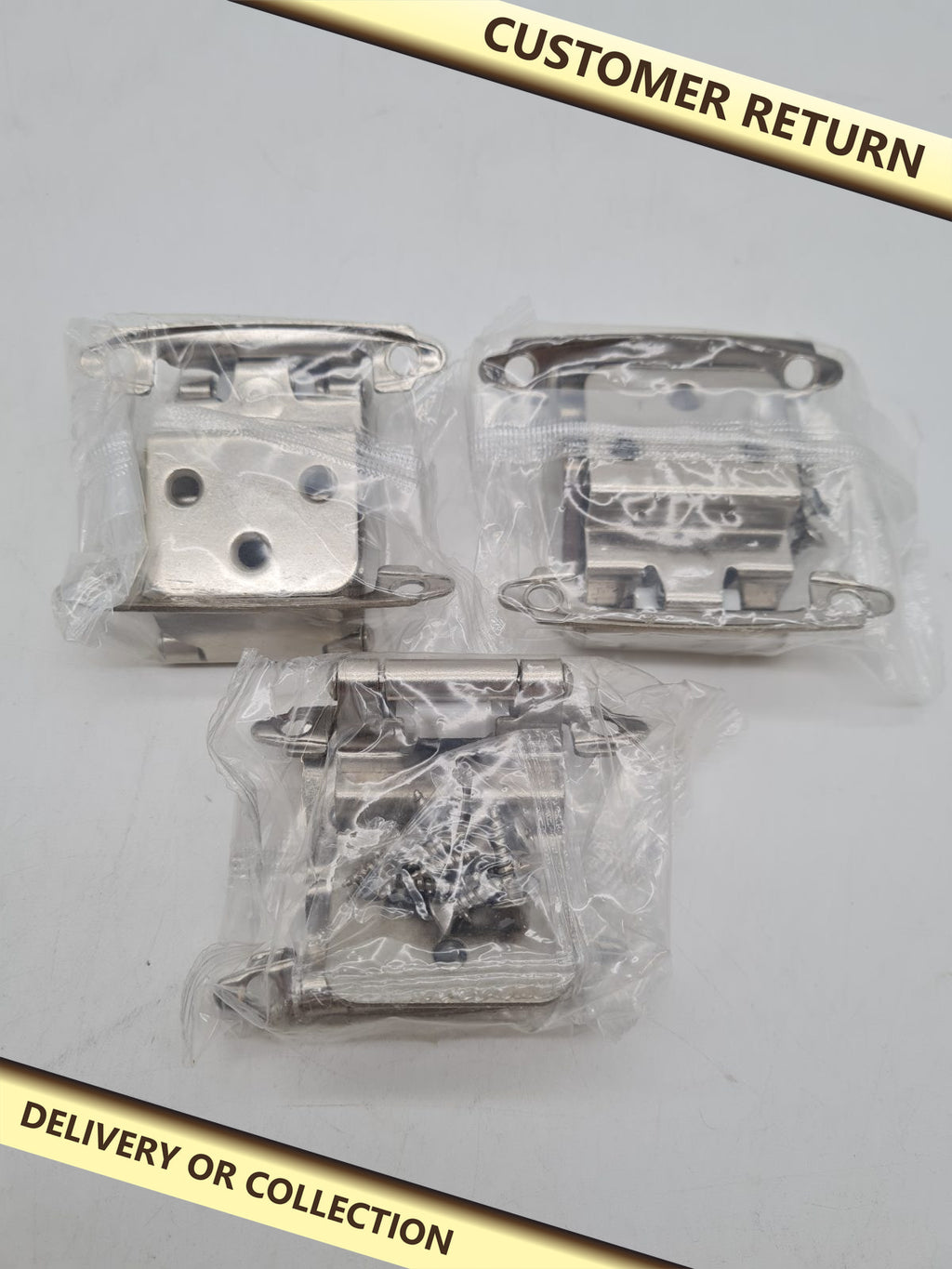 Set of 3 Inset Cabinet Hinges â€” photograph 1 — Customer return; auction delivery information shown on image
