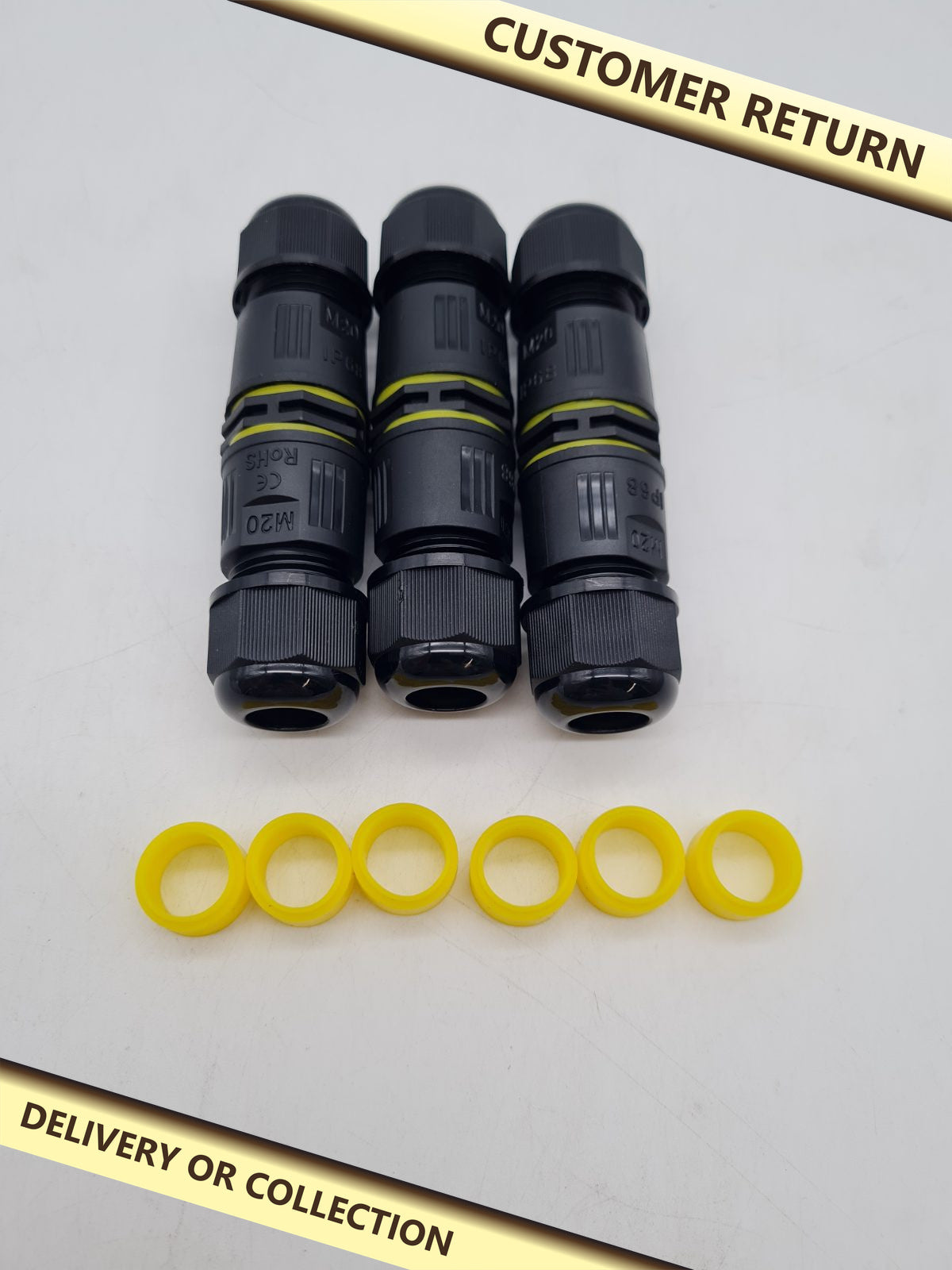 M20 IP68 Waterproof Inline Cable Connectors - Set of 3 â€” photograph 1 — Customer return; auction delivery information shown on image