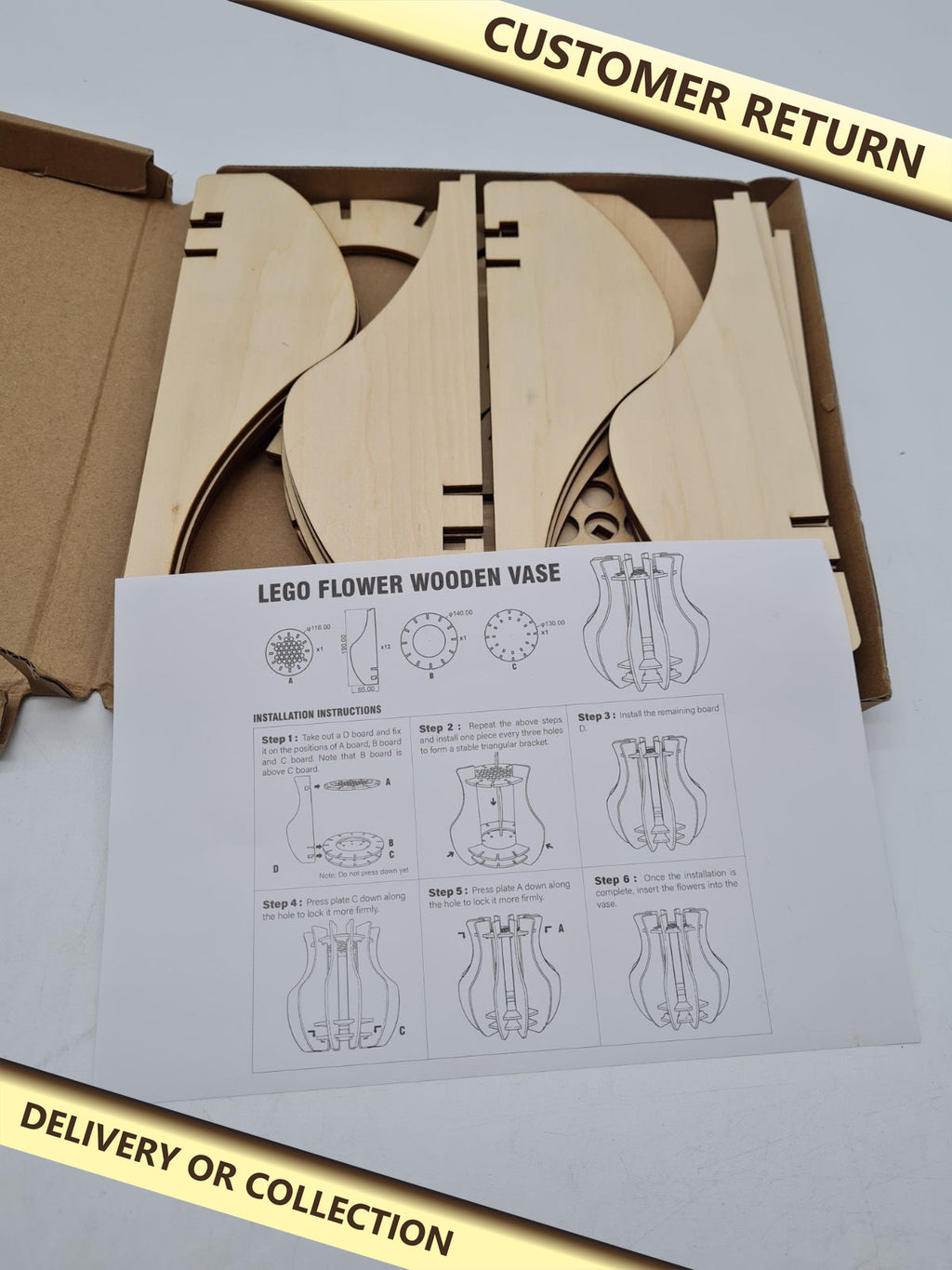 Wooden Vase Kit for Brick-Built Flowers â€” photograph 1 — Customer return; auction delivery information shown on image