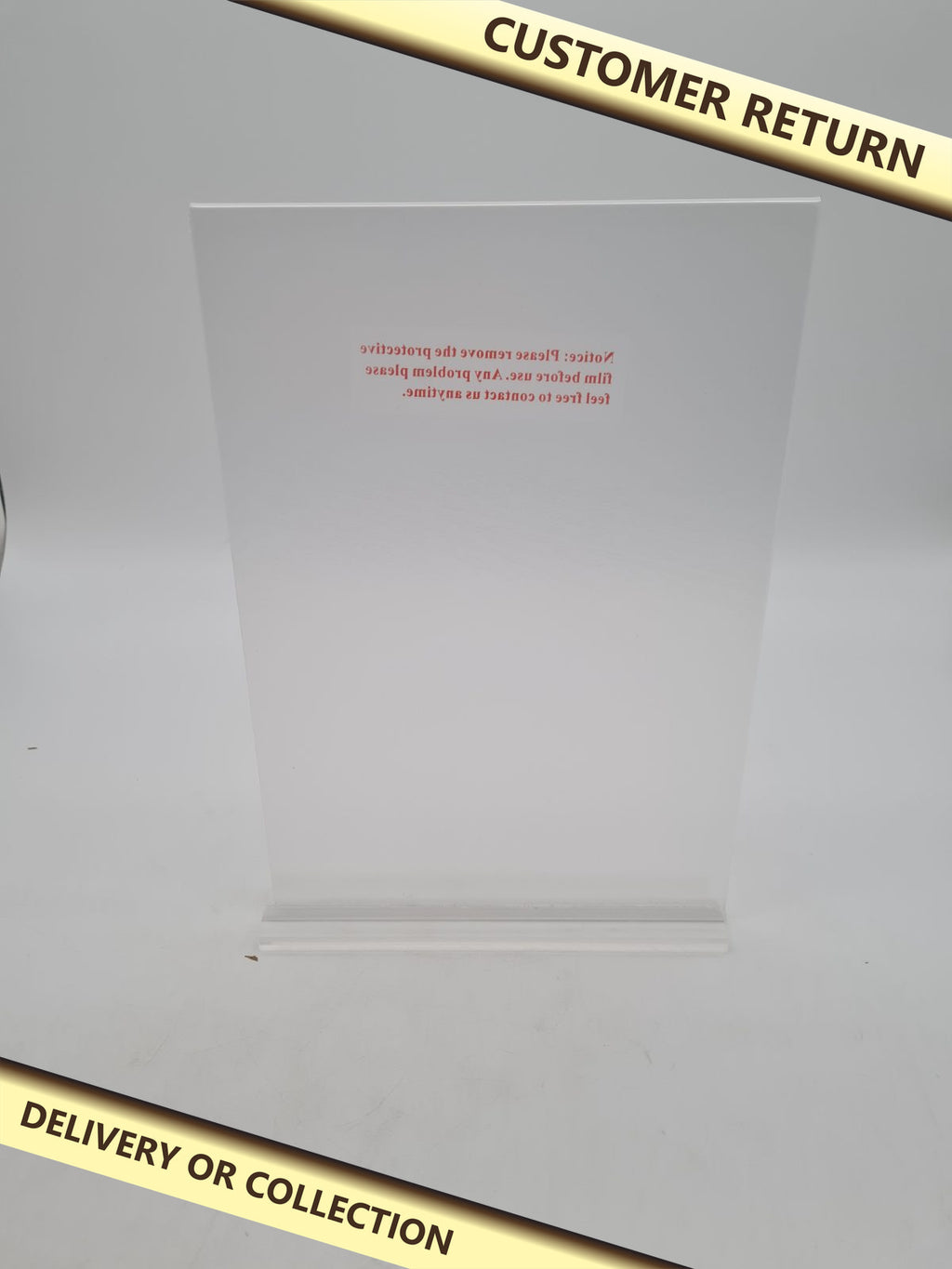 Tabletop acrylic sign holder set T-0611-4 â€” photograph 1 — Customer return; auction delivery information shown on image