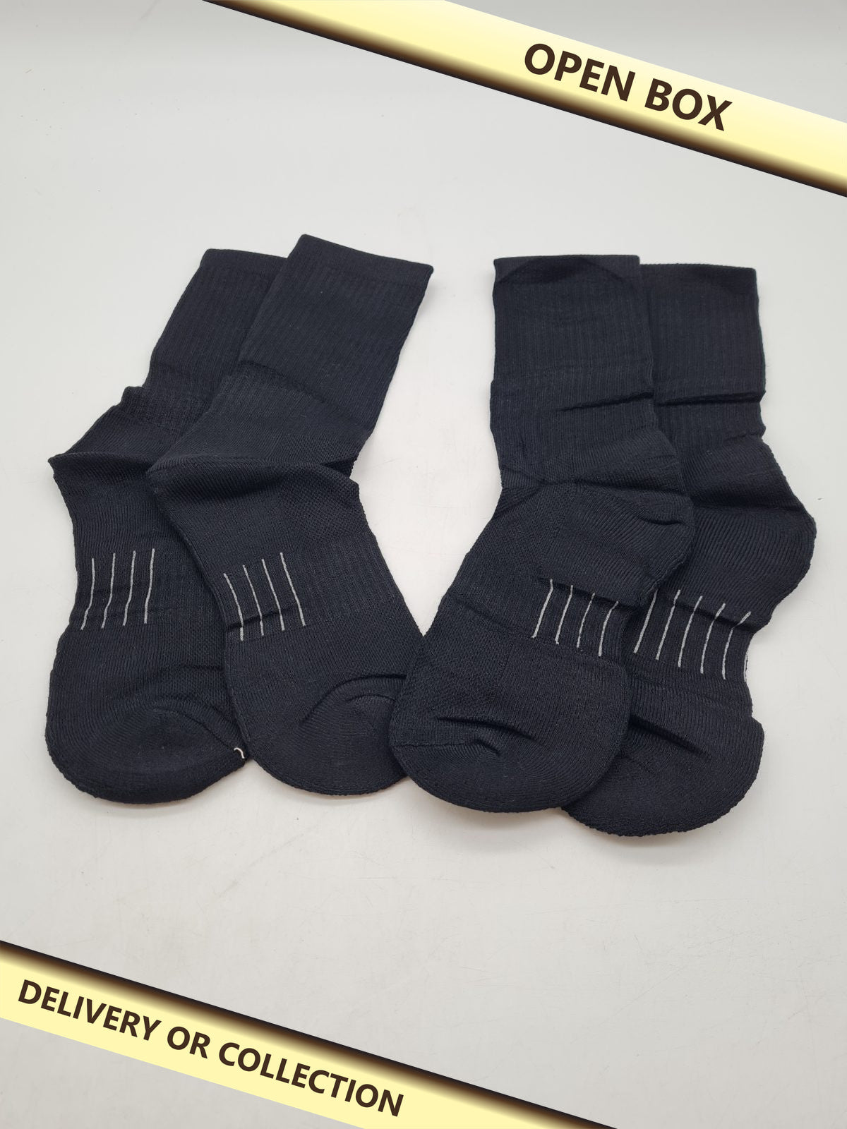 2 Pairs Merino Wool Blend Crew Socks UK 9-11 â€” photograph 1 — Open box; auction delivery information shown on image